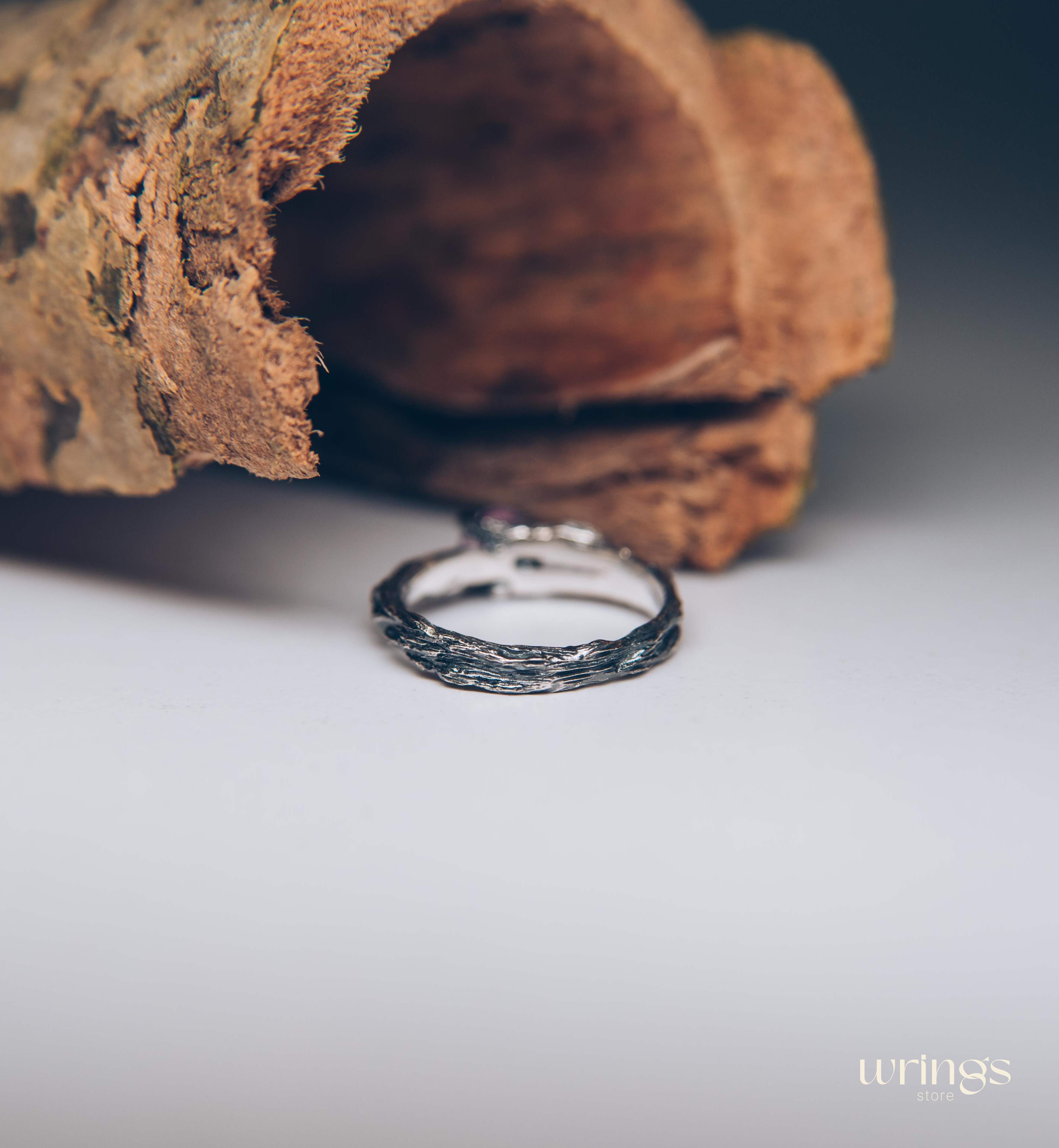 Double styled Silver Branch & Amethyst Engagement Ring