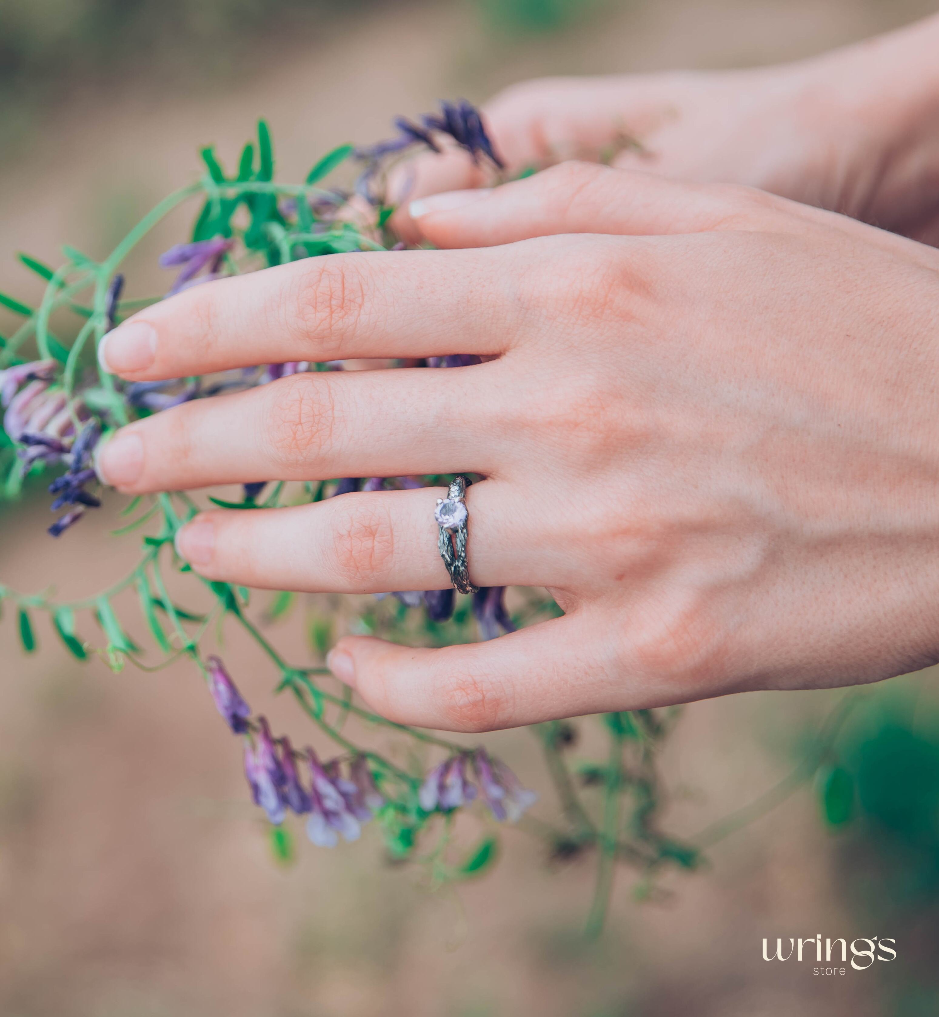 Double styled Silver Branch & Amethyst Engagement Ring