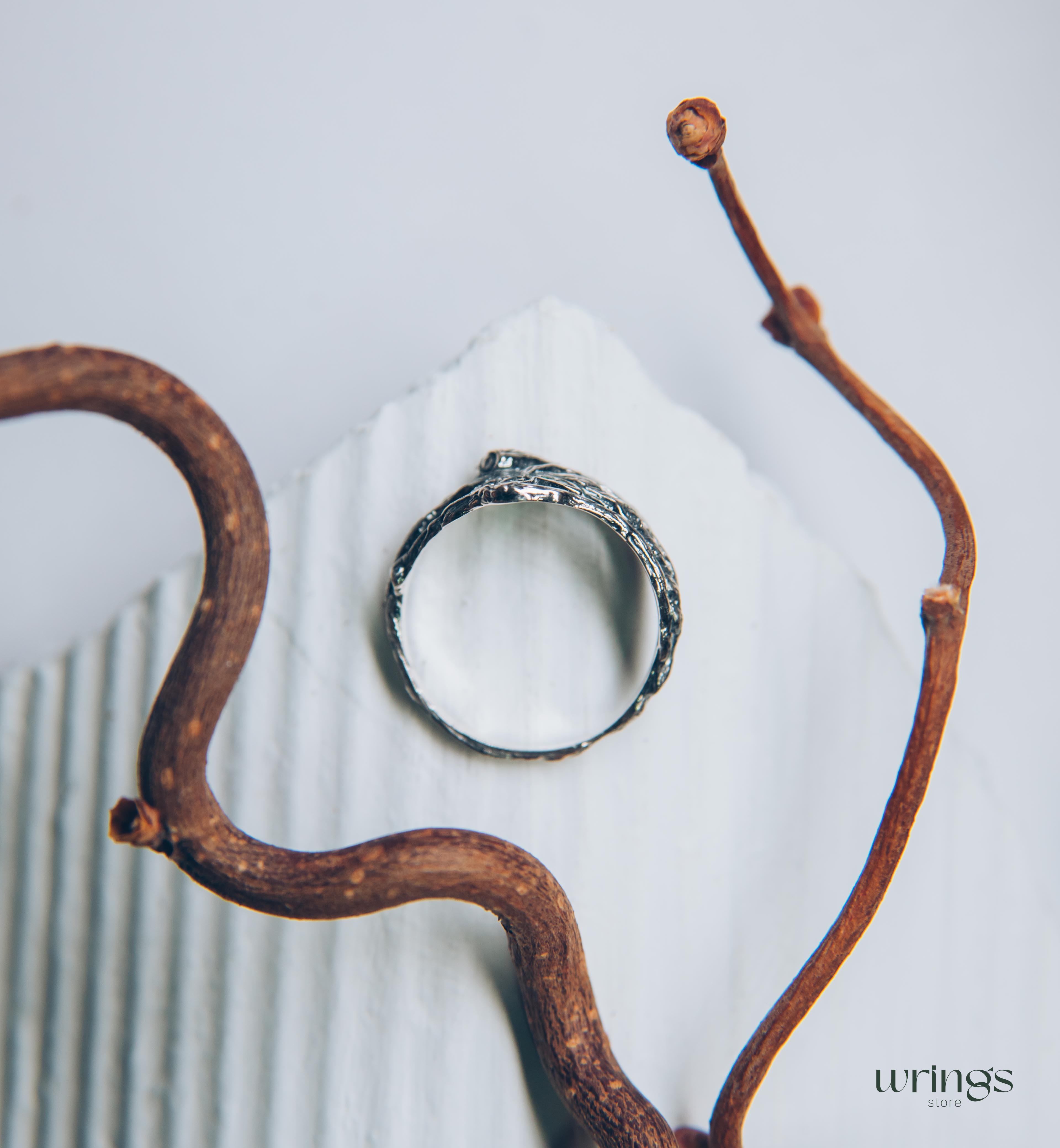 Emeralds in Leaves & Interwined Branch Dainty Ring