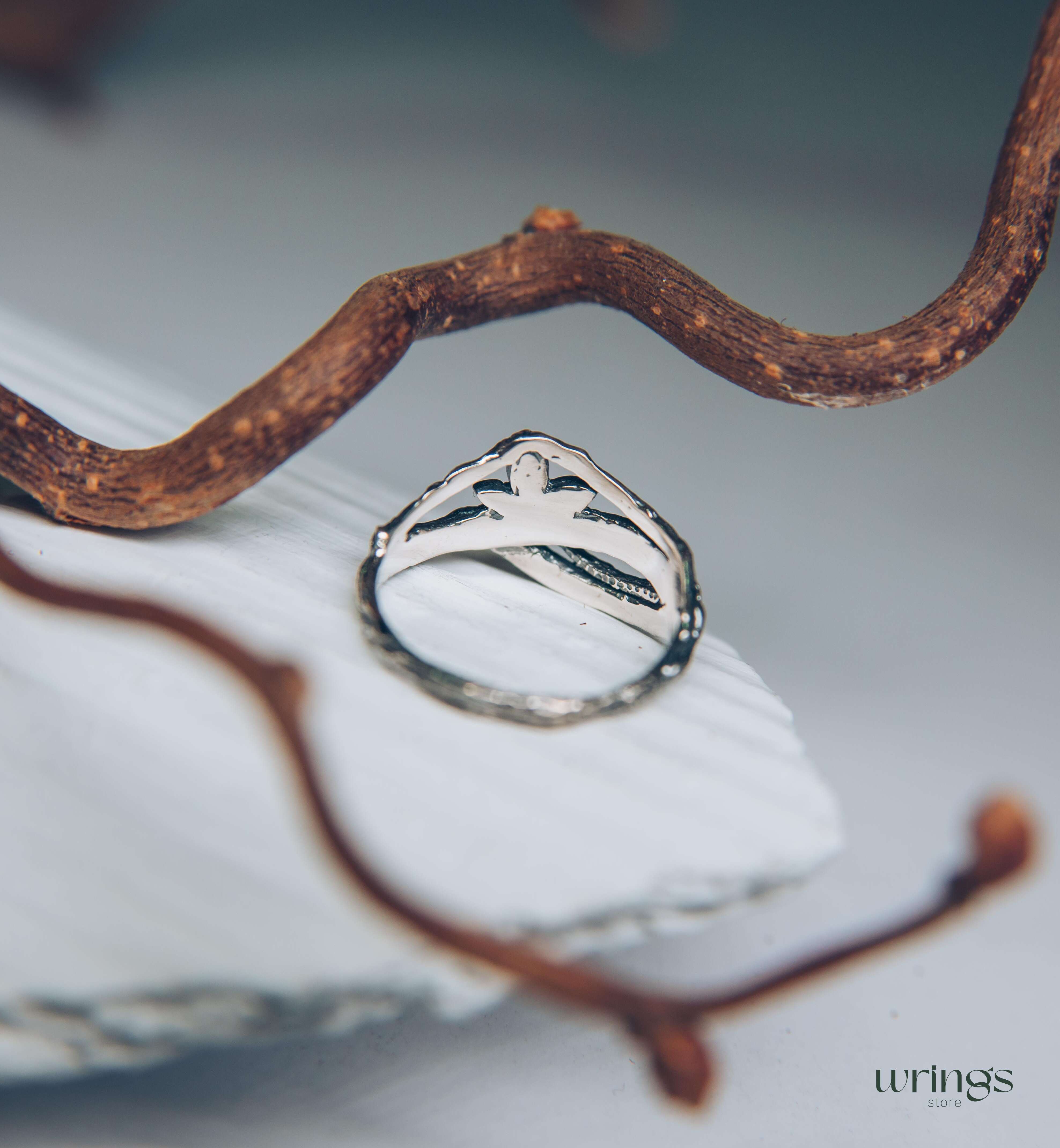 Emeralds in Leaves & Interwined Branch Dainty Ring