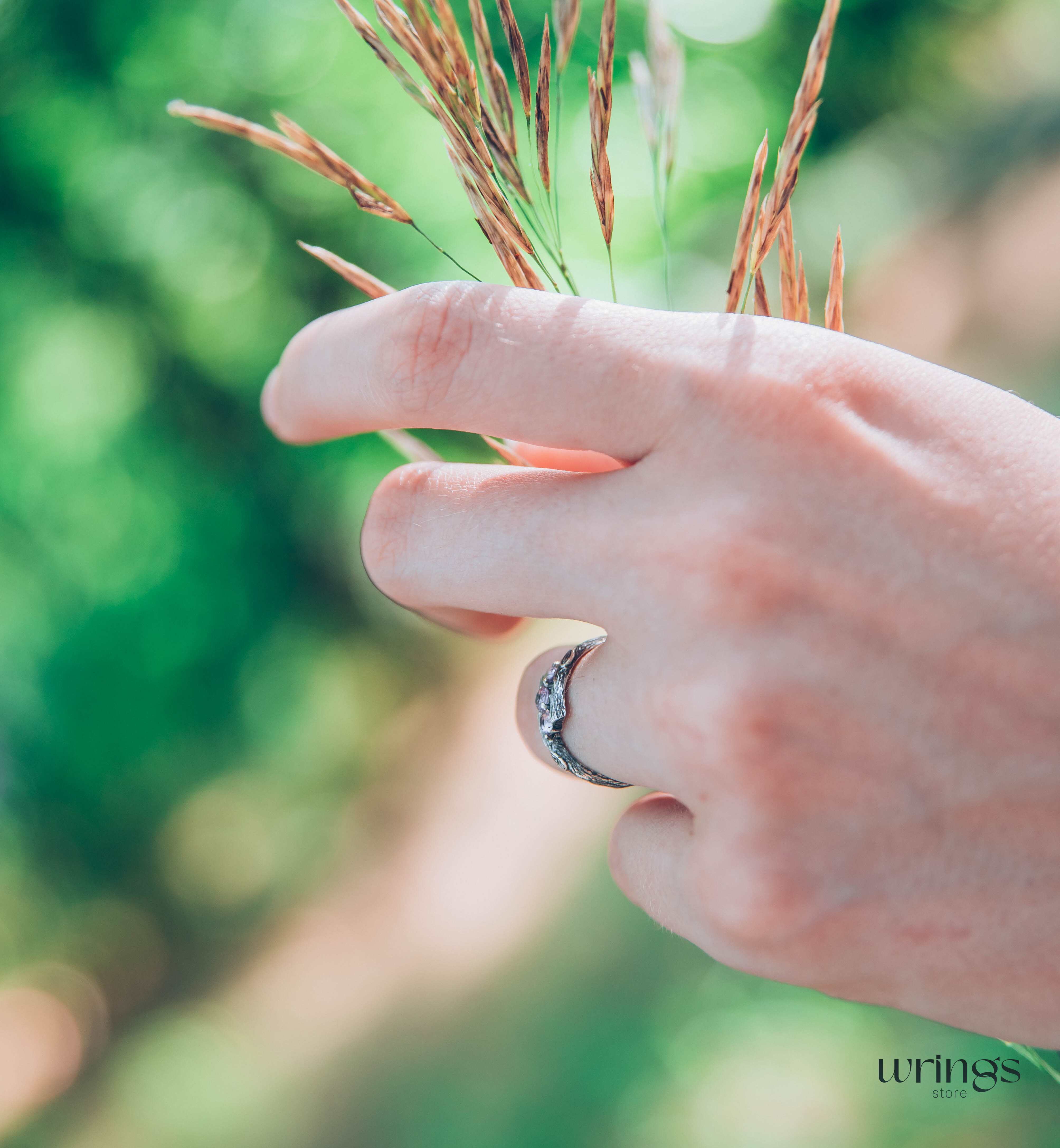 Fine Silver Twig Three Stone Amethyst Engagement Ring