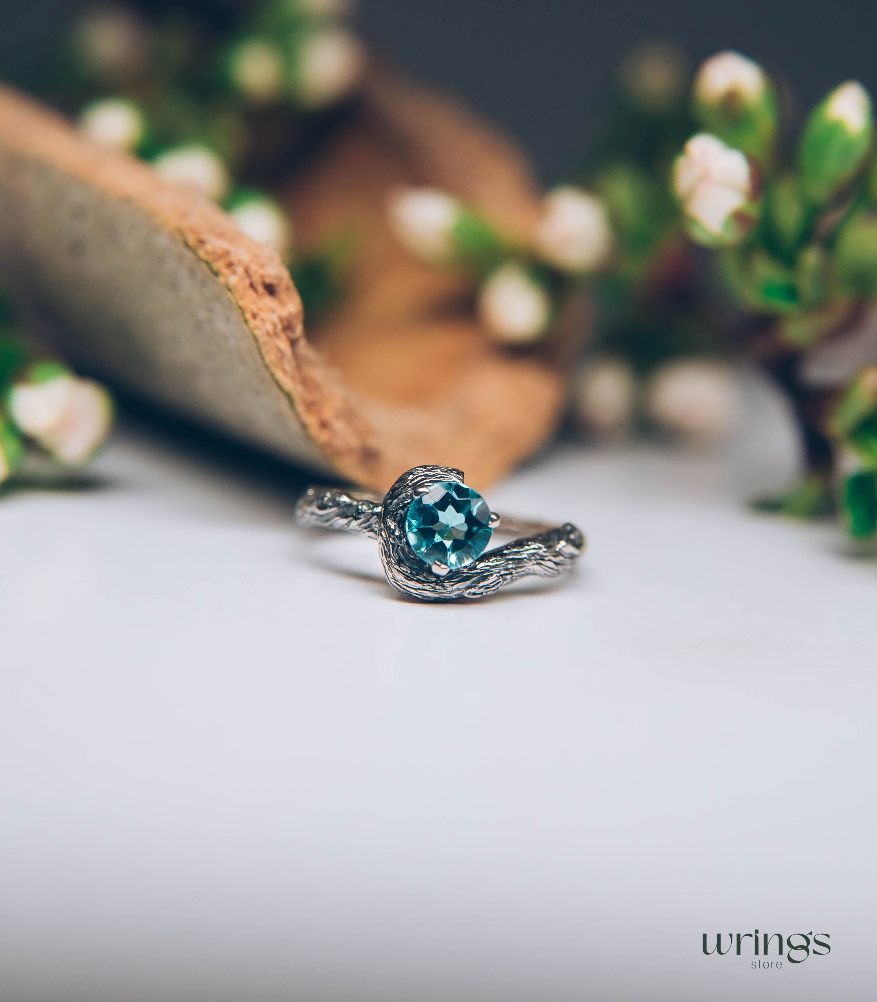Gorgeous 5mm Natural Topaz Engagement Ring in Silver Twig