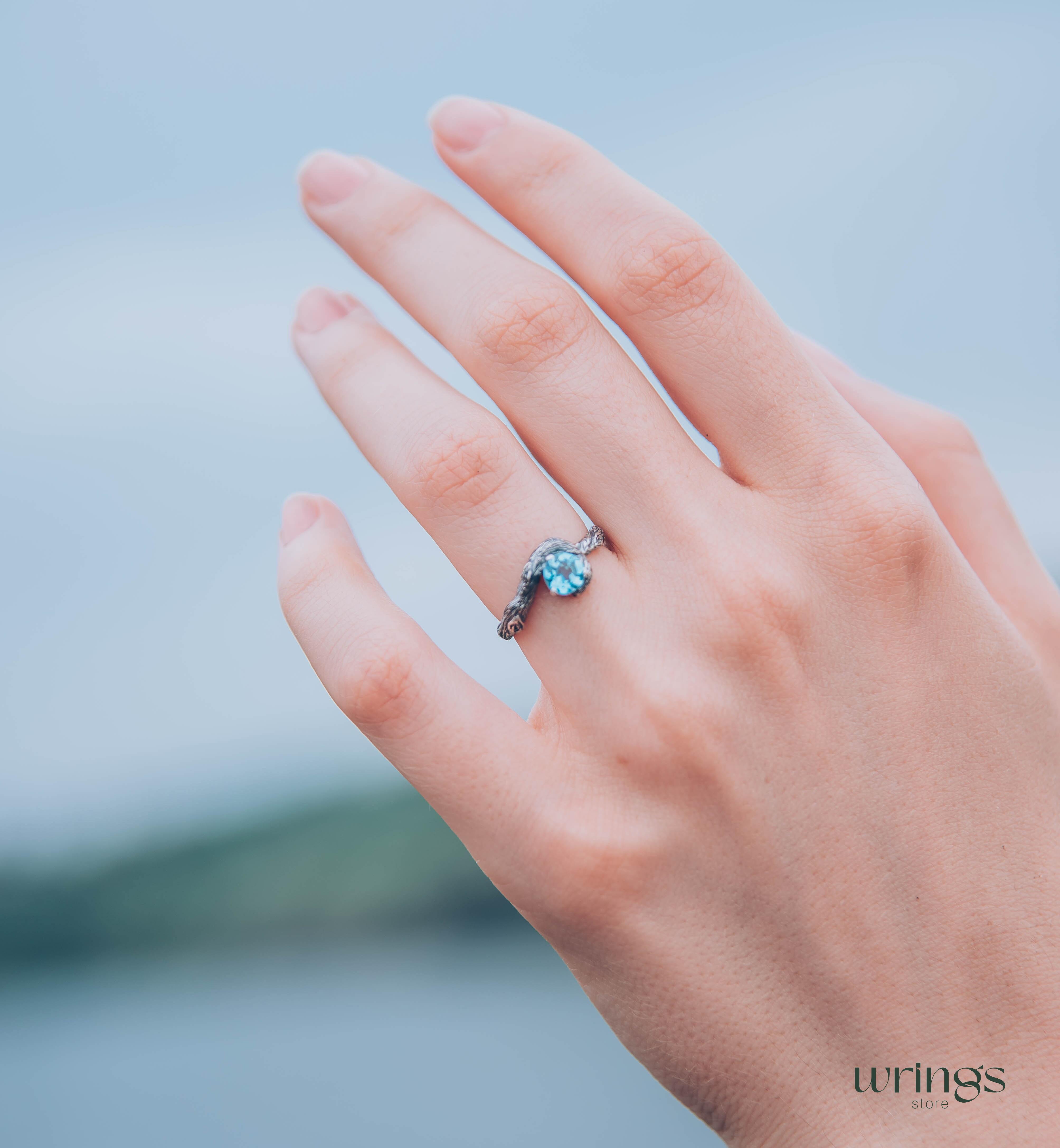 Gorgeous 5mm Natural Topaz Engagement Ring in Silver Twig