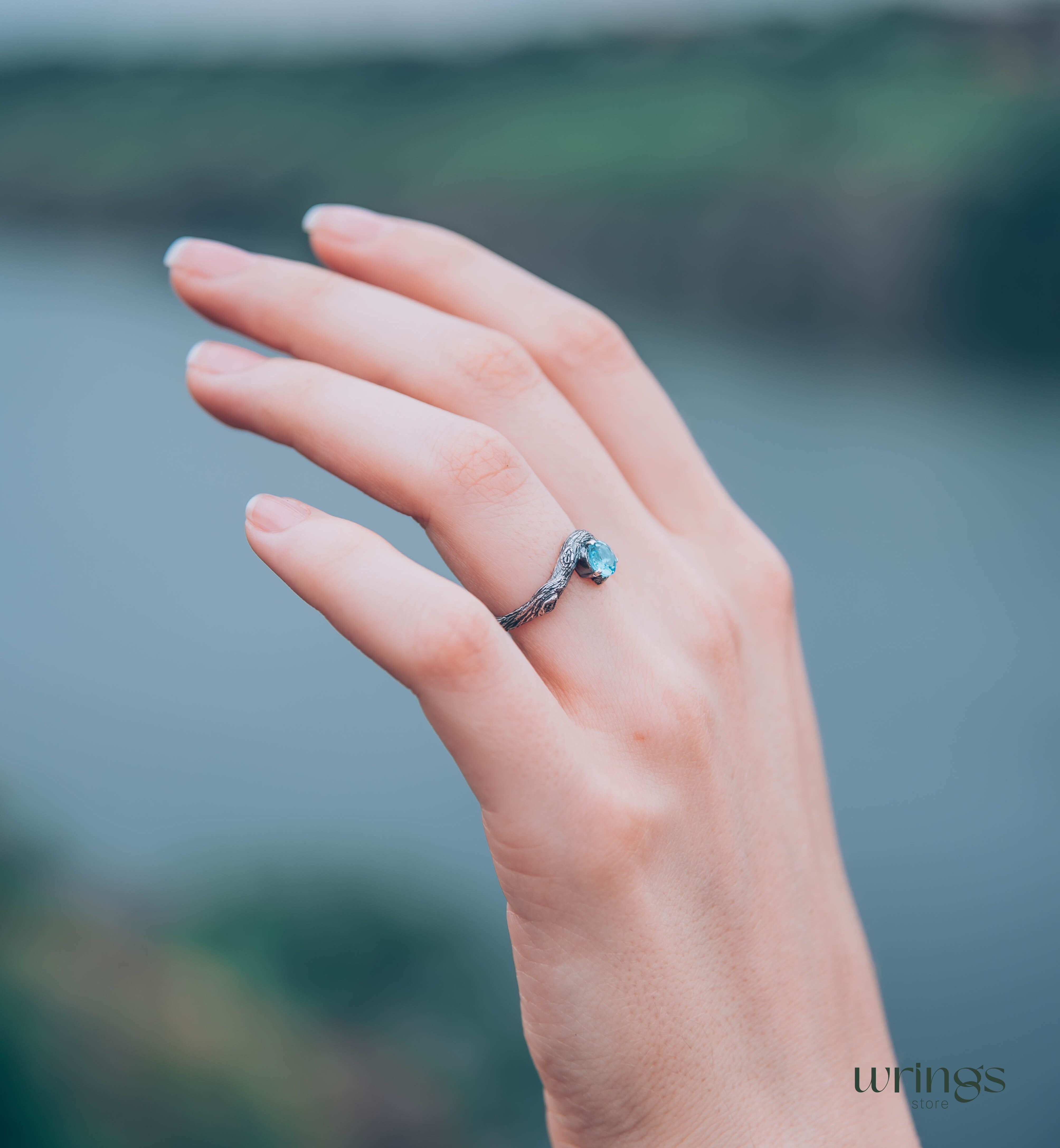 Gorgeous 5mm Natural Topaz Engagement Ring in Silver Twig