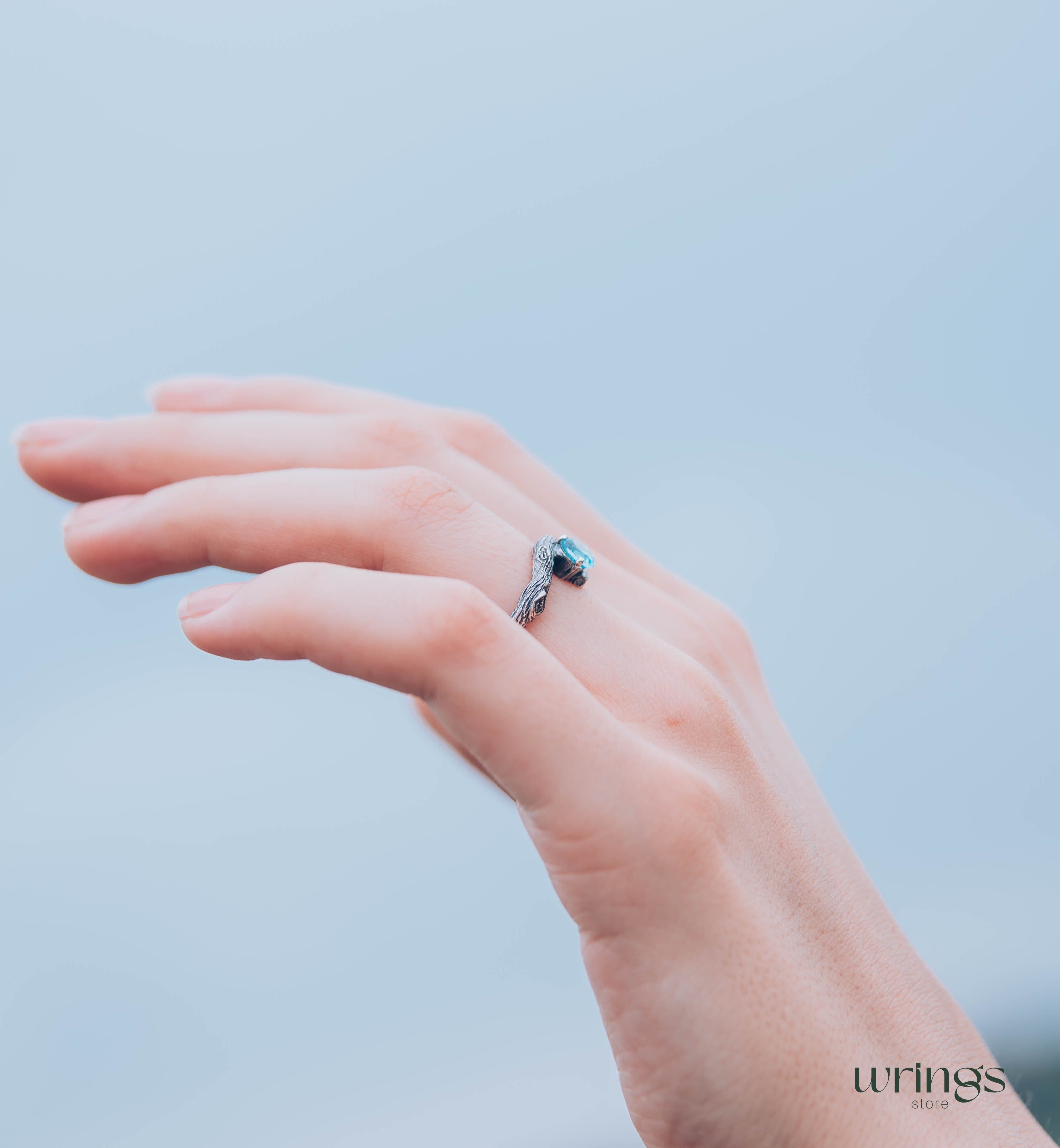 Gorgeous 5mm Natural Topaz Engagement Ring in Silver Twig