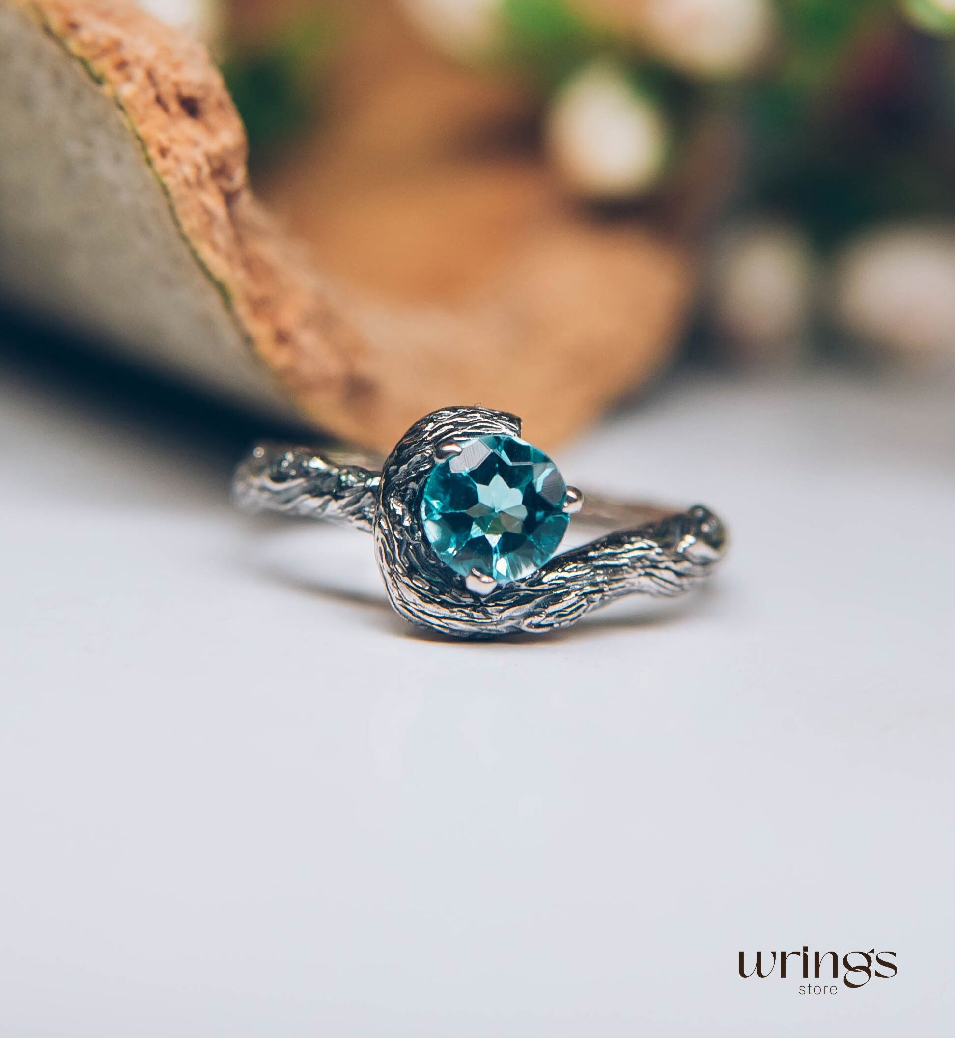 Gorgeous 5mm Natural Topaz Engagement Ring in Silver Twig