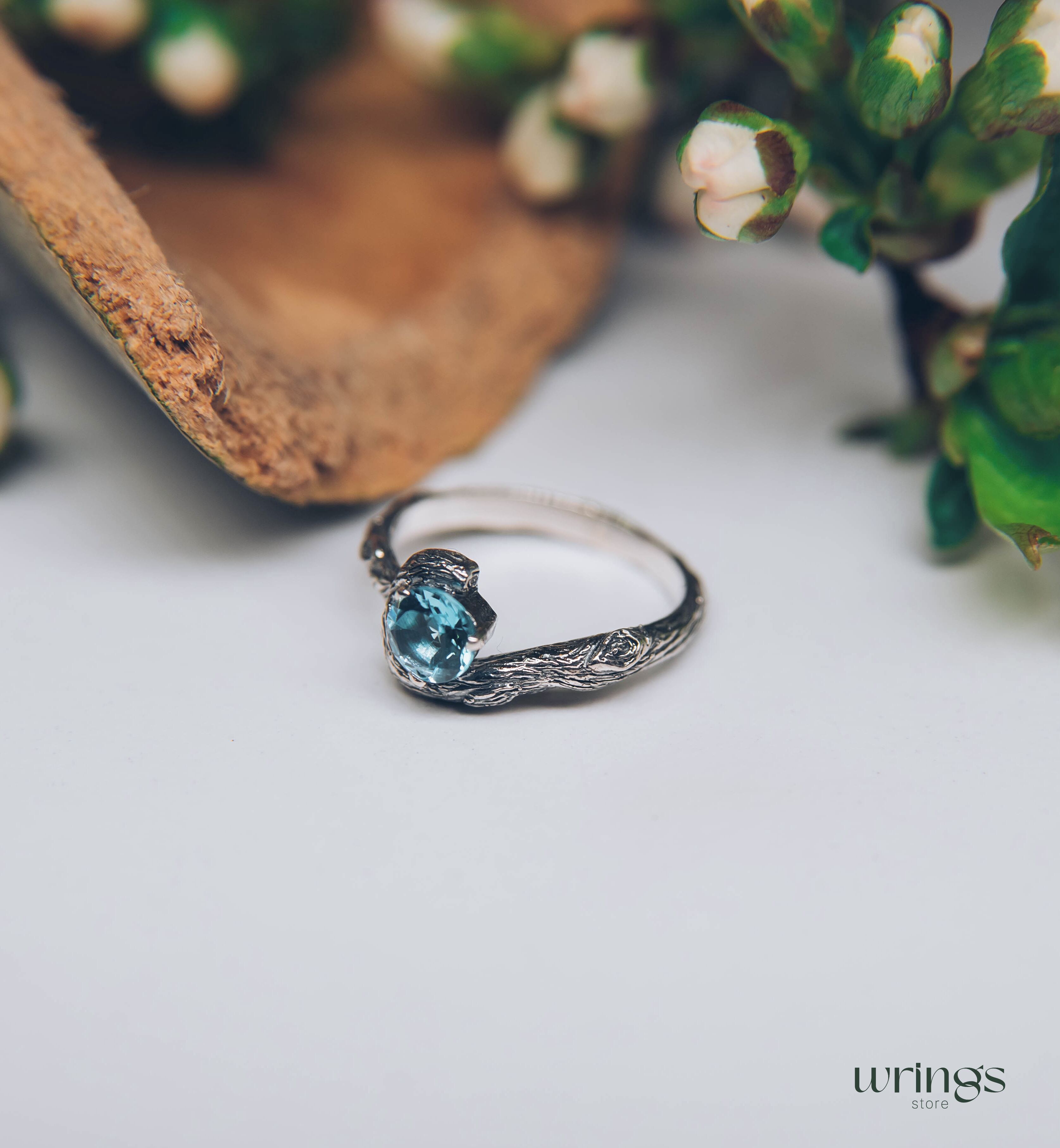 Gorgeous 5mm Natural Topaz Engagement Ring in Silver Twig