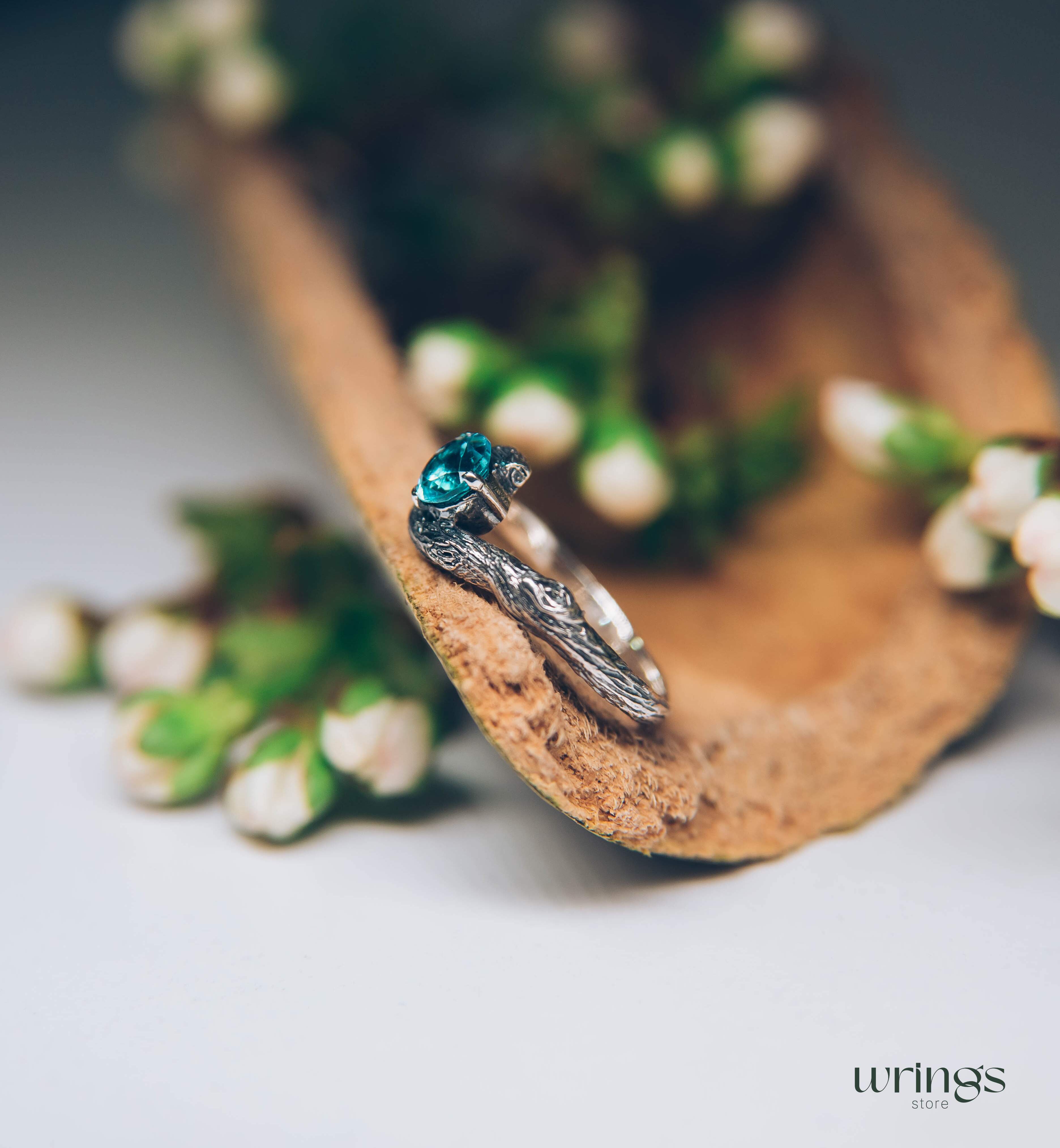 Gorgeous 5mm Natural Topaz Engagement Ring in Silver Twig