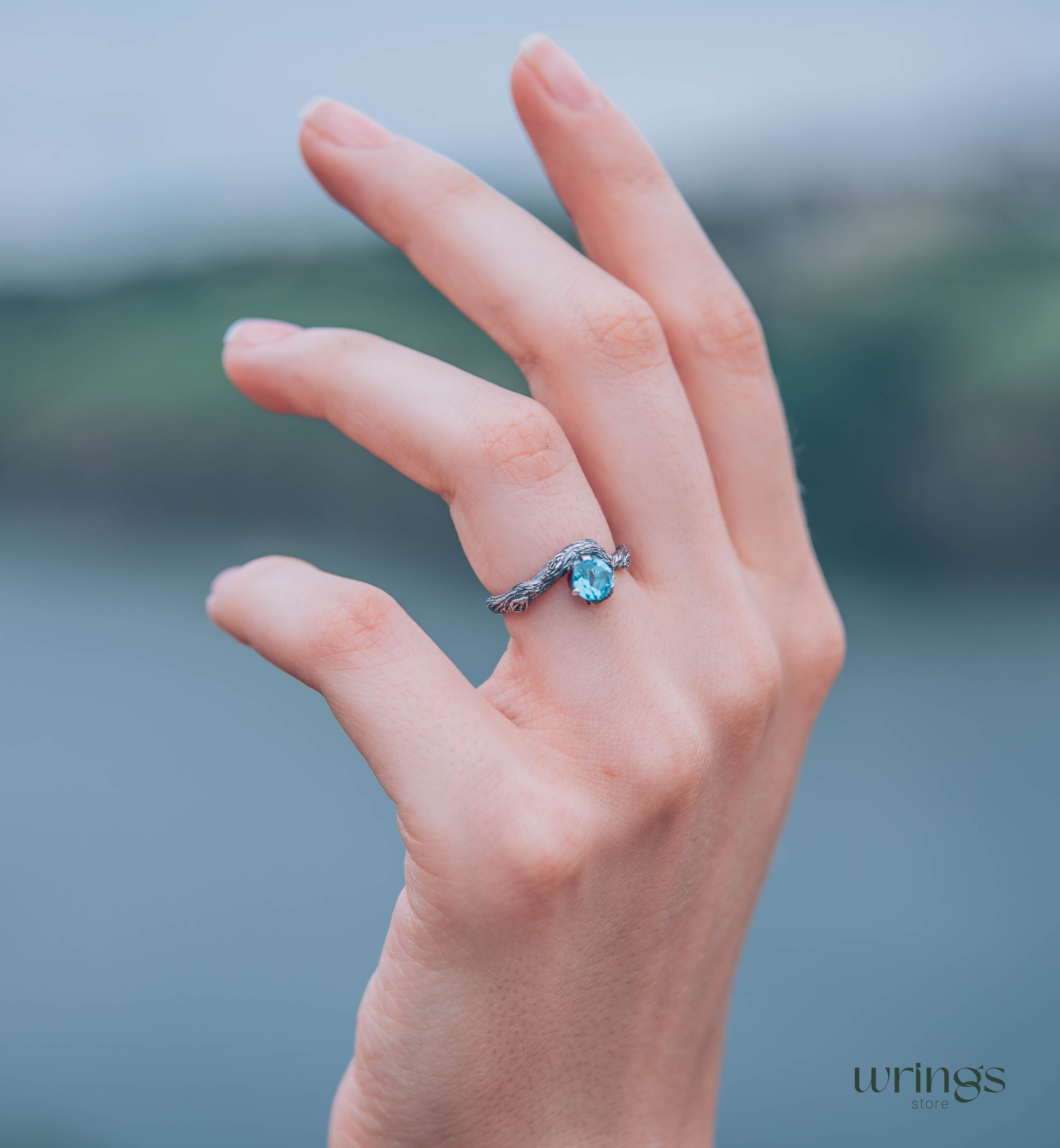 Gorgeous 5mm Natural Topaz Engagement Ring in Silver Twig