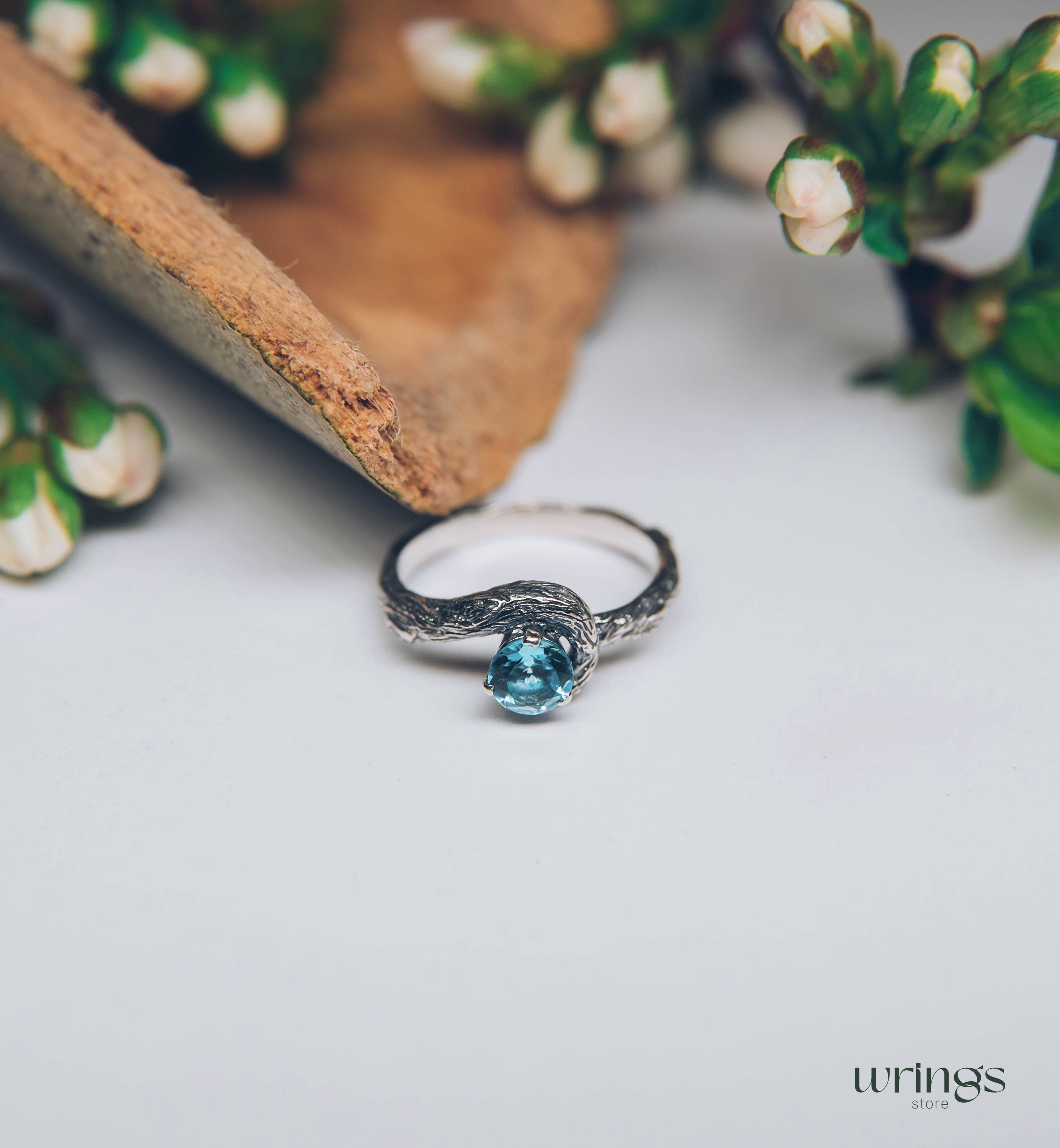Gorgeous 5mm Natural Topaz Engagement Ring in Silver Twig