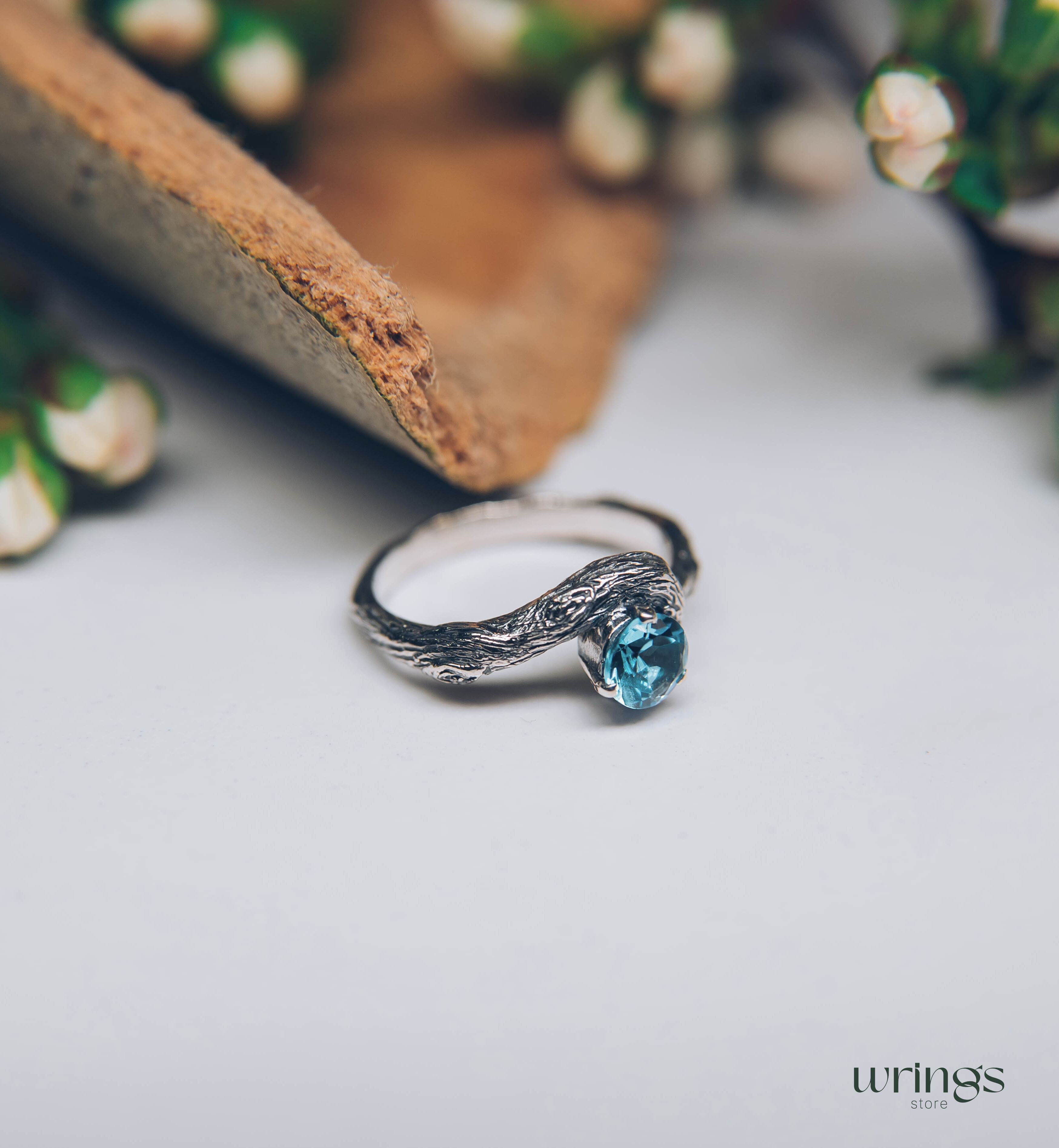 Gorgeous 5mm Natural Topaz Engagement Ring in Silver Twig
