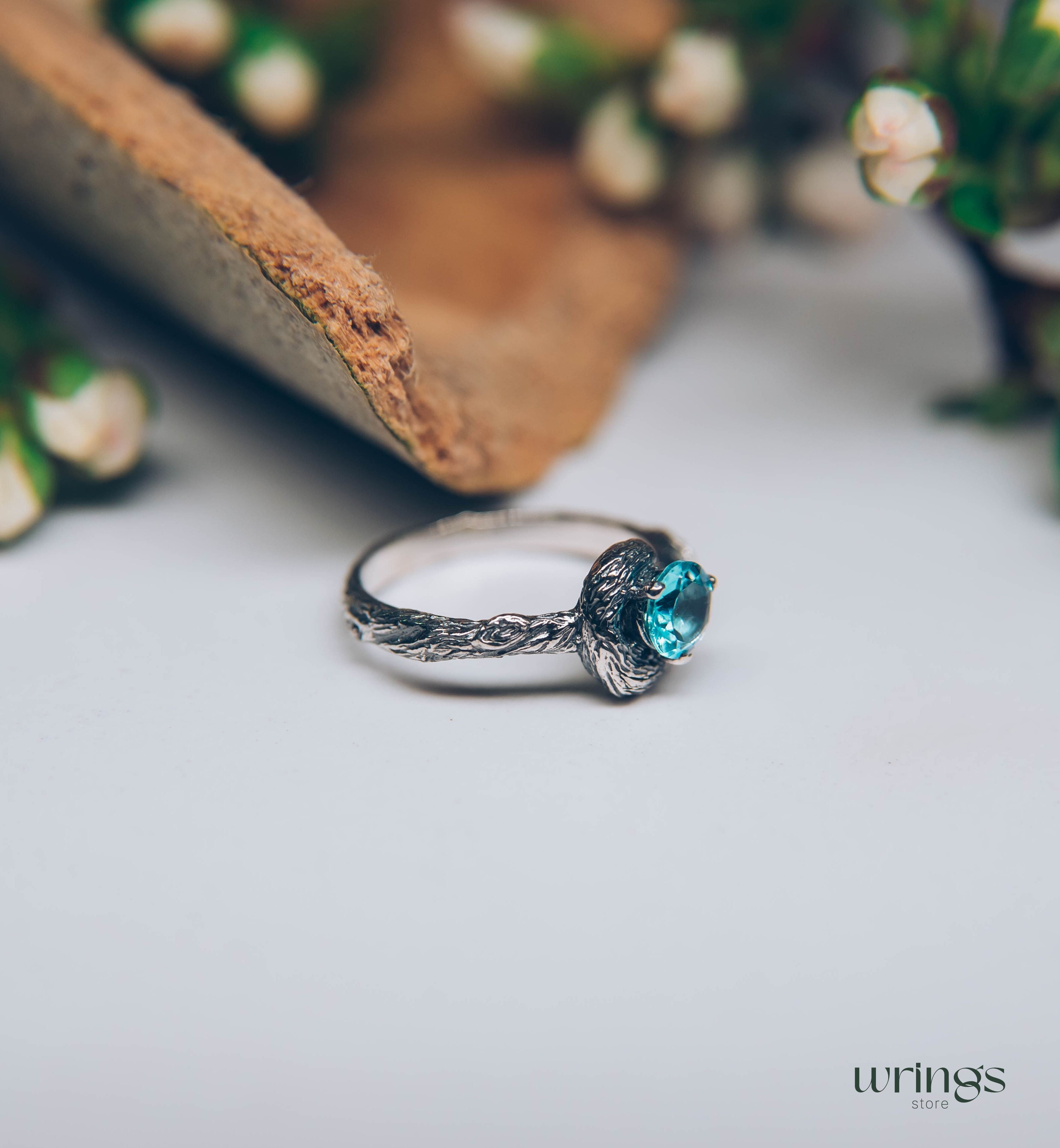 Gorgeous 5mm Natural Topaz Engagement Ring in Silver Twig