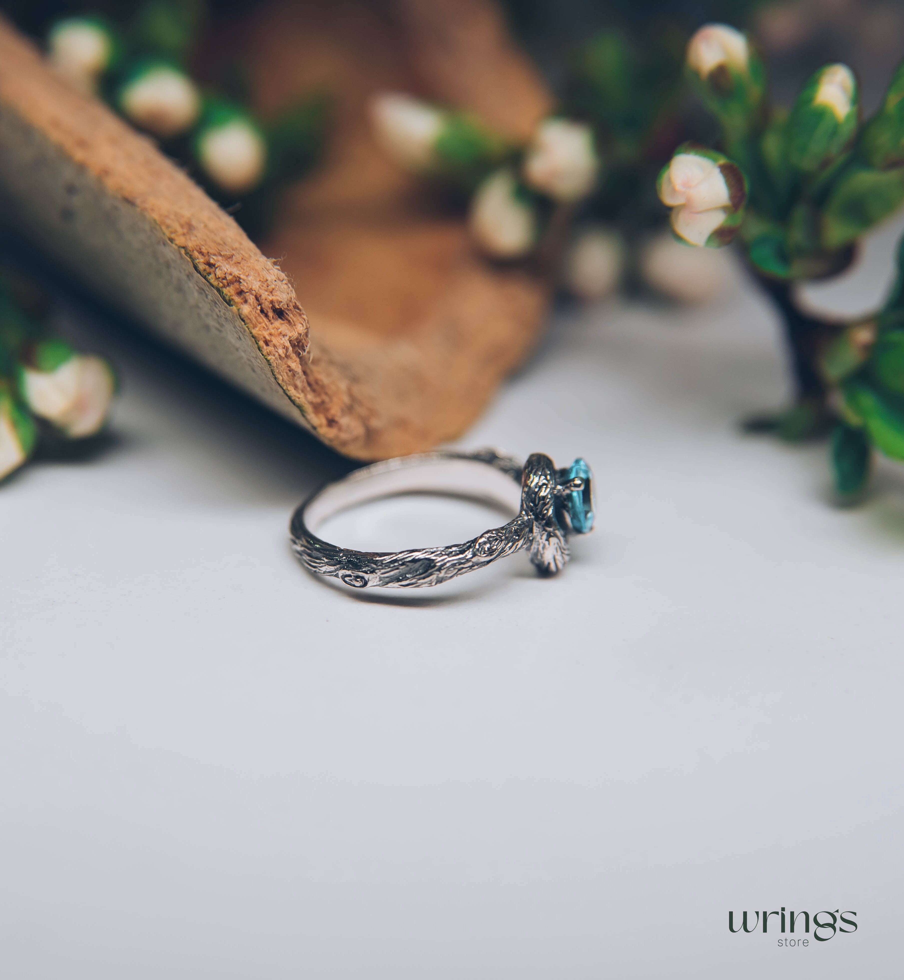 Gorgeous 5mm Natural Topaz Engagement Ring in Silver Twig