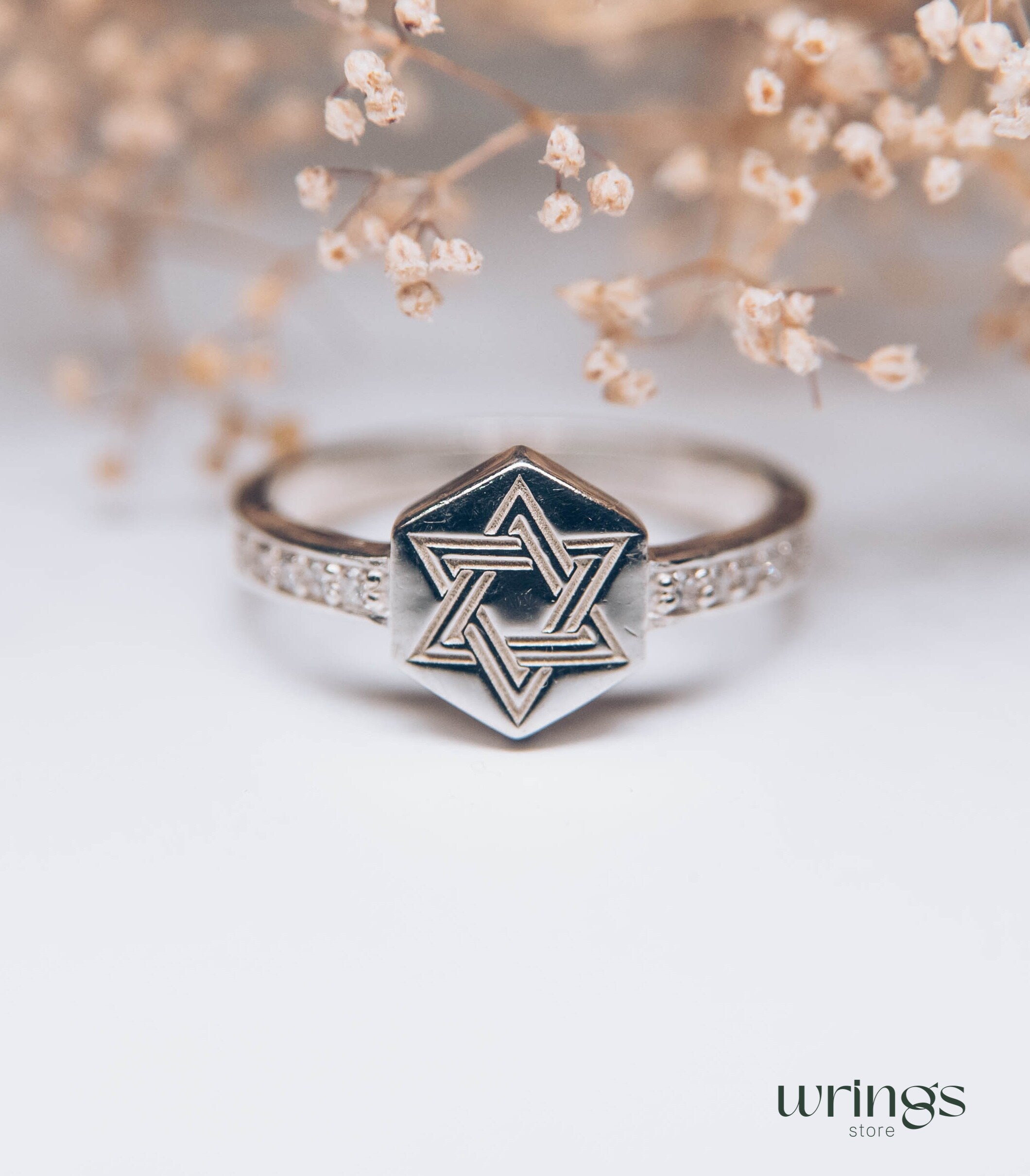 Jewish Star Ring Sterling Silver & Side Cubic Zirconia