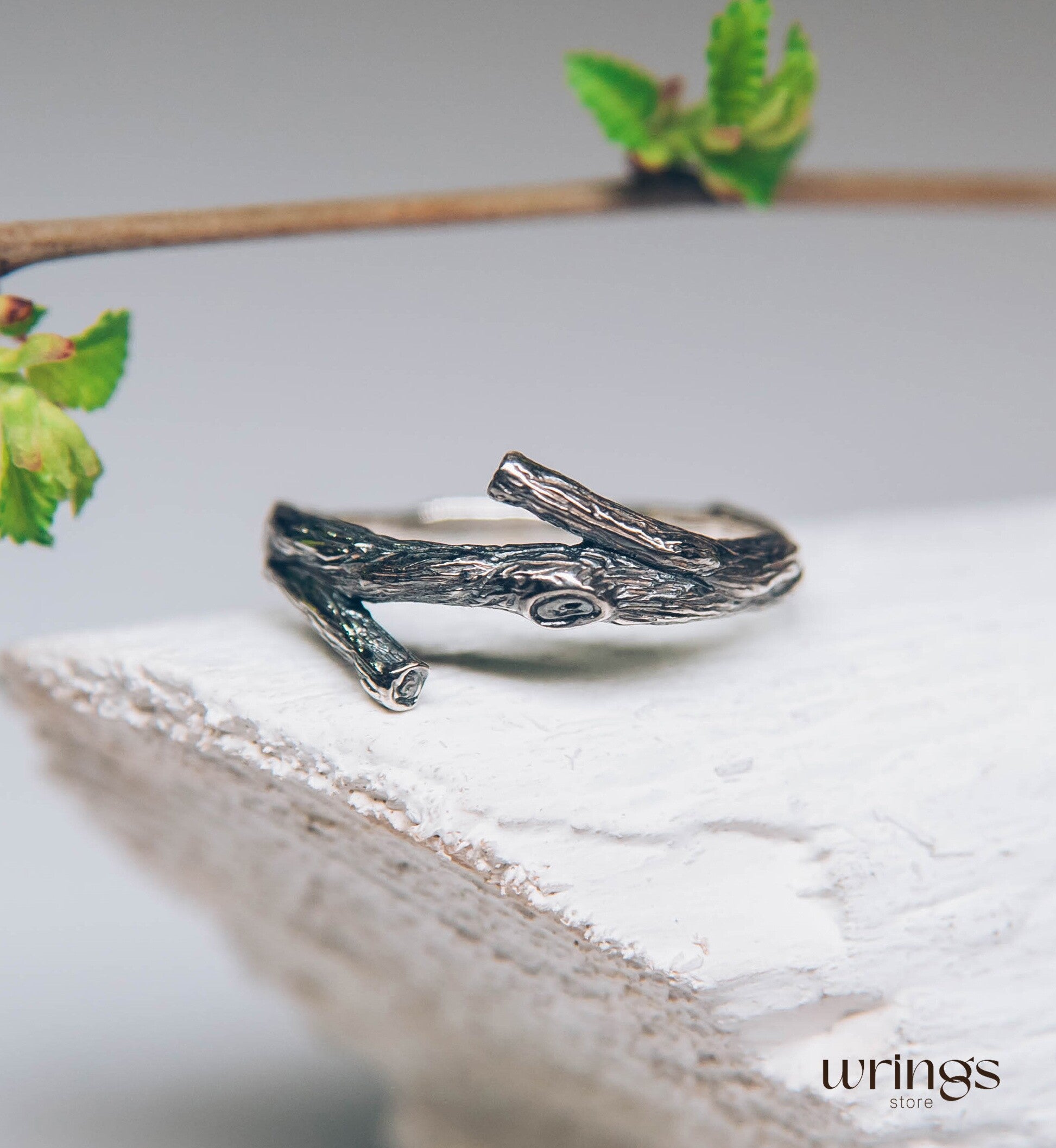 Minimalist Sterling Silver Twig Ring for Her