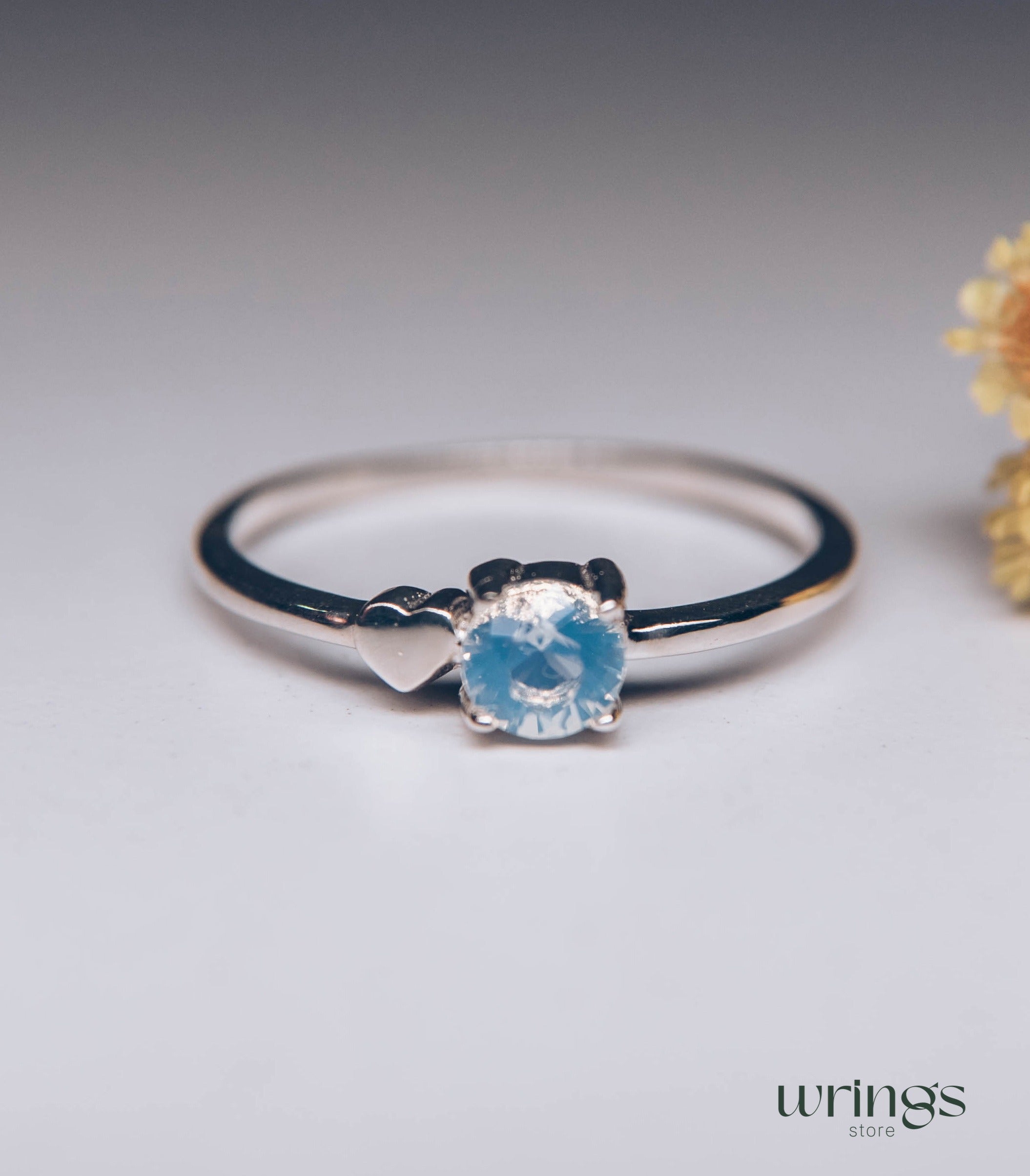 Moonstone June Birth Stone Ring Silver & Side Heart