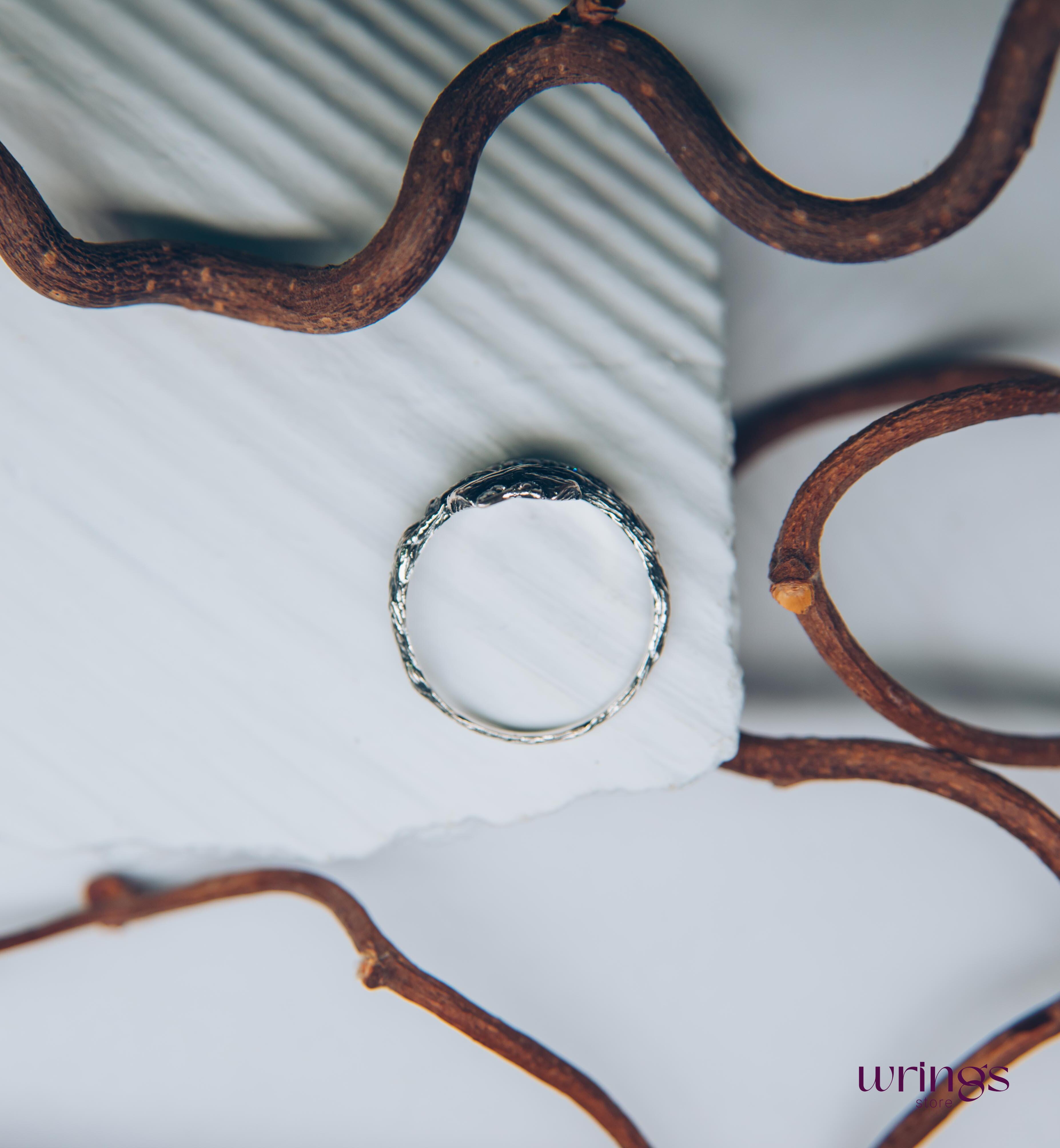 Silver Branch Engagement Ring with Garnet and Side stones