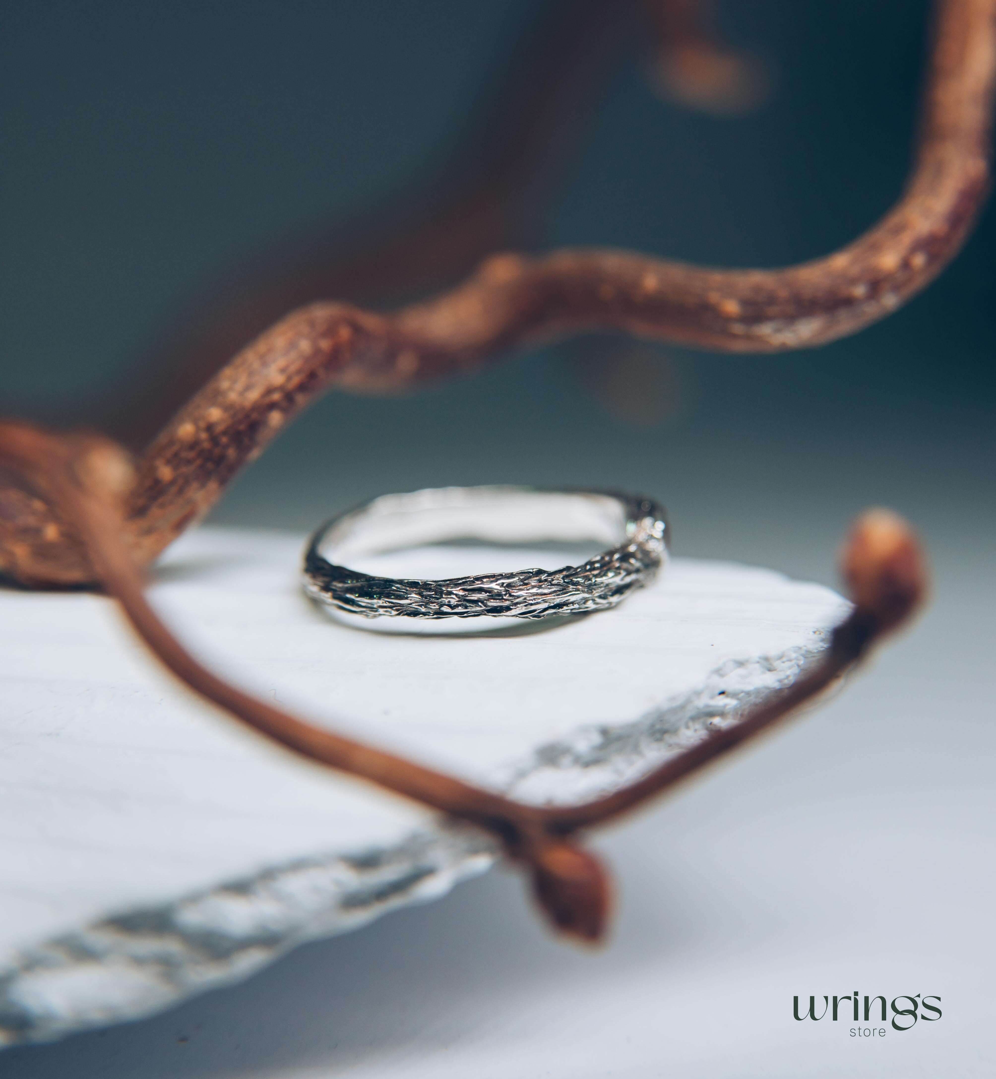 Simple Forest Nature Silver Branch Ruby Engagement Ring
