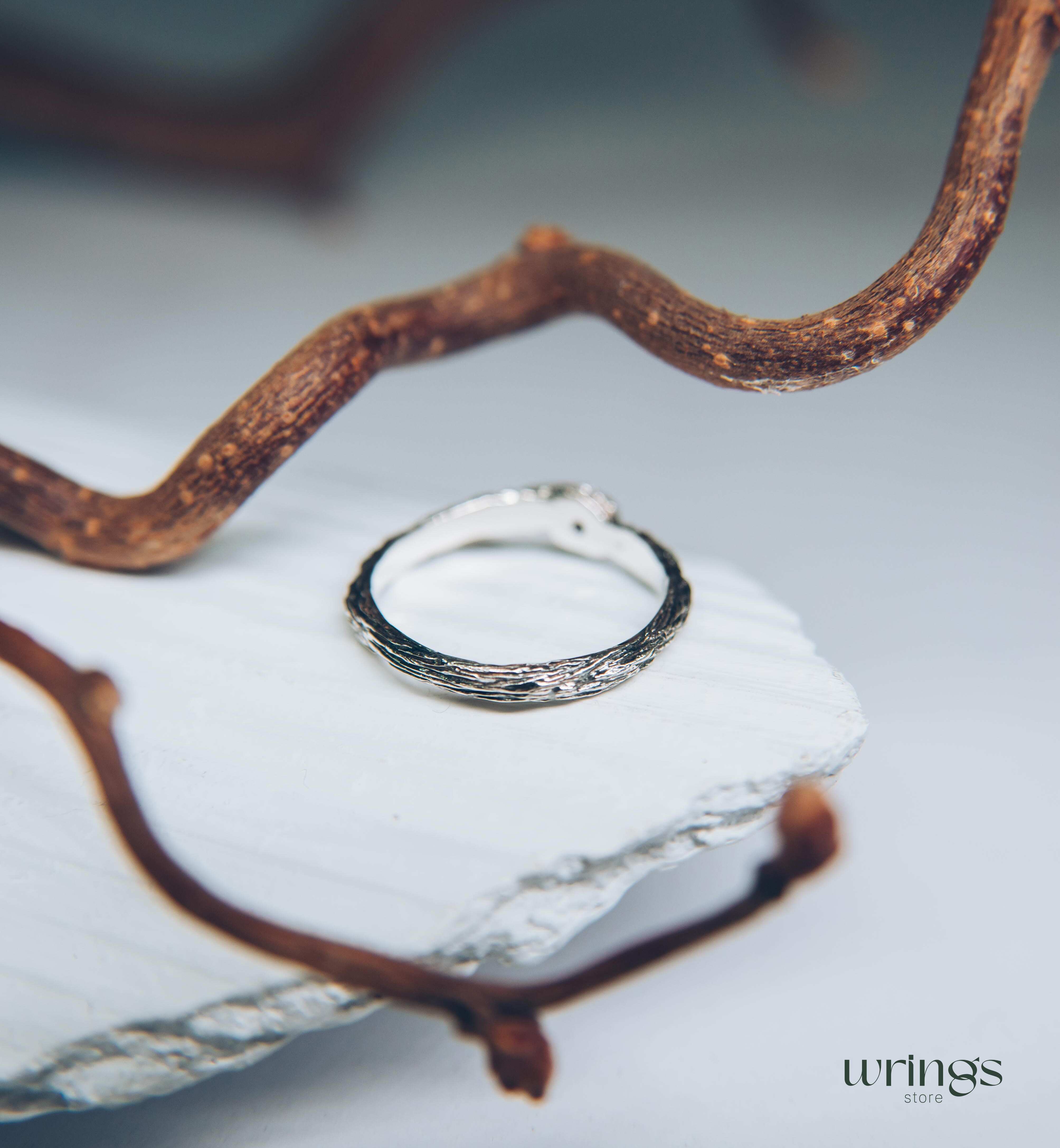 Simple Forest Nature Silver Branch Ruby Engagement Ring