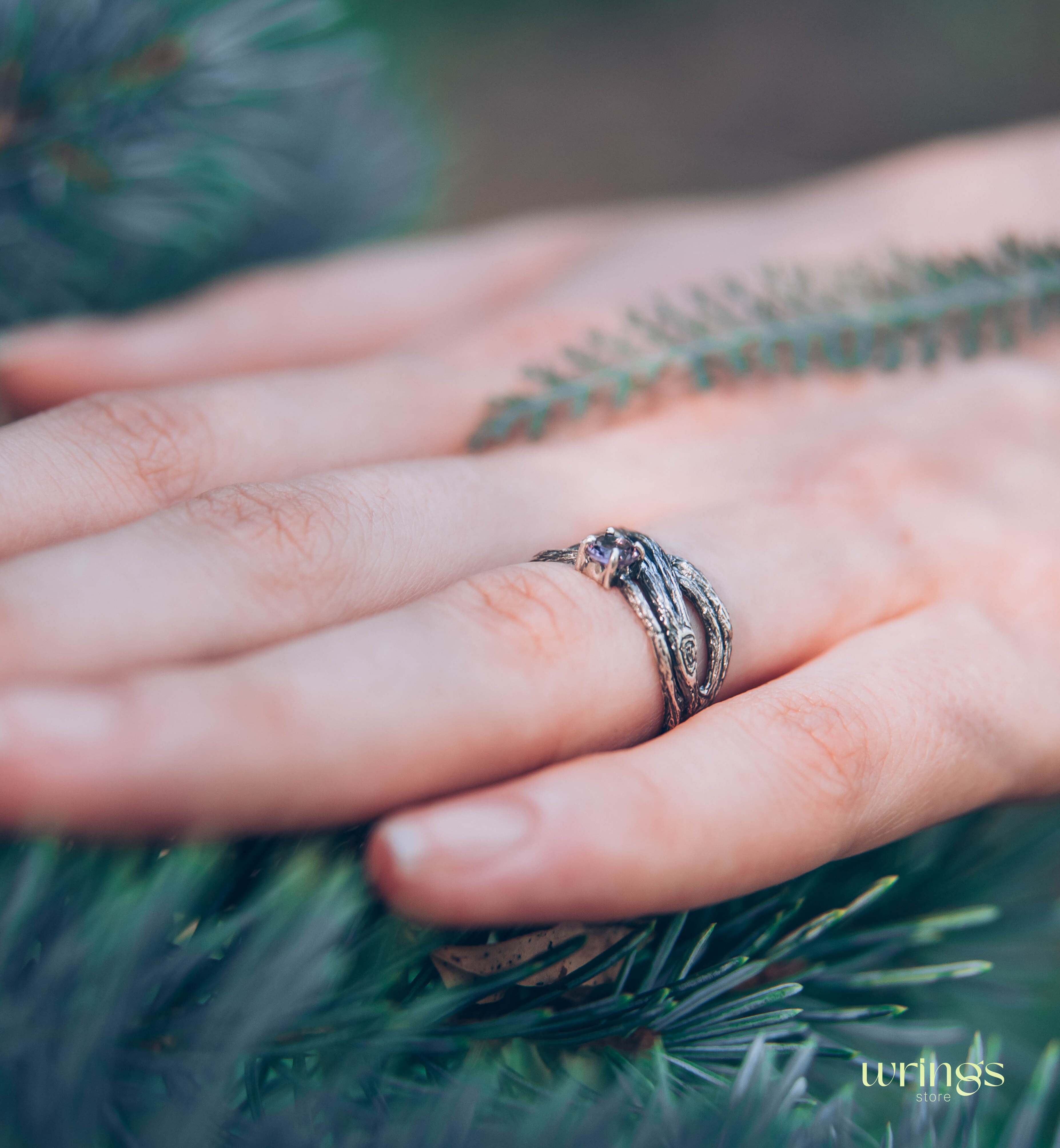 Sparkling Amethyst with Fine Silver Branch Infinity Ring
