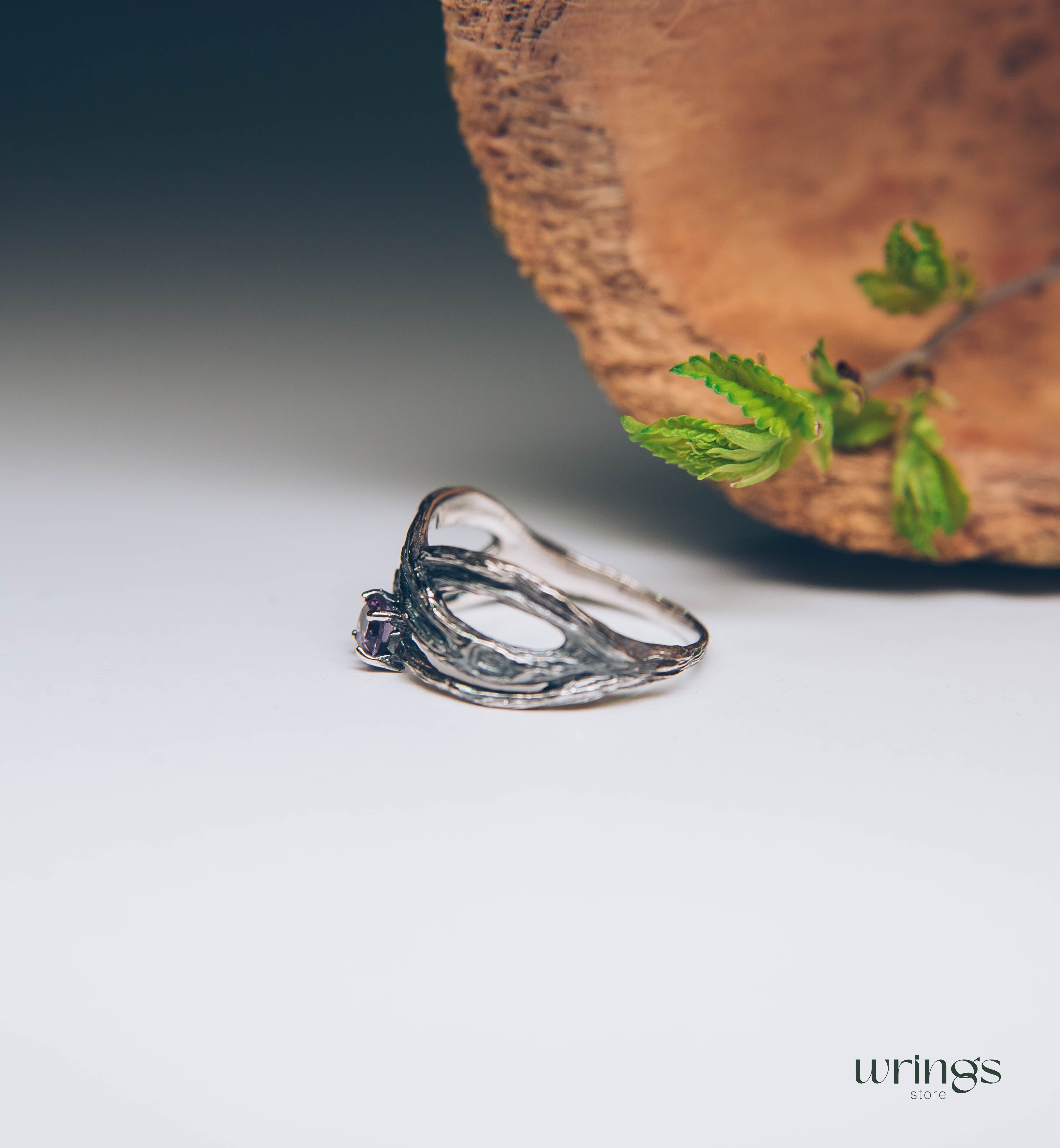 Sparkling Amethyst with Fine Silver Branch Infinity Ring