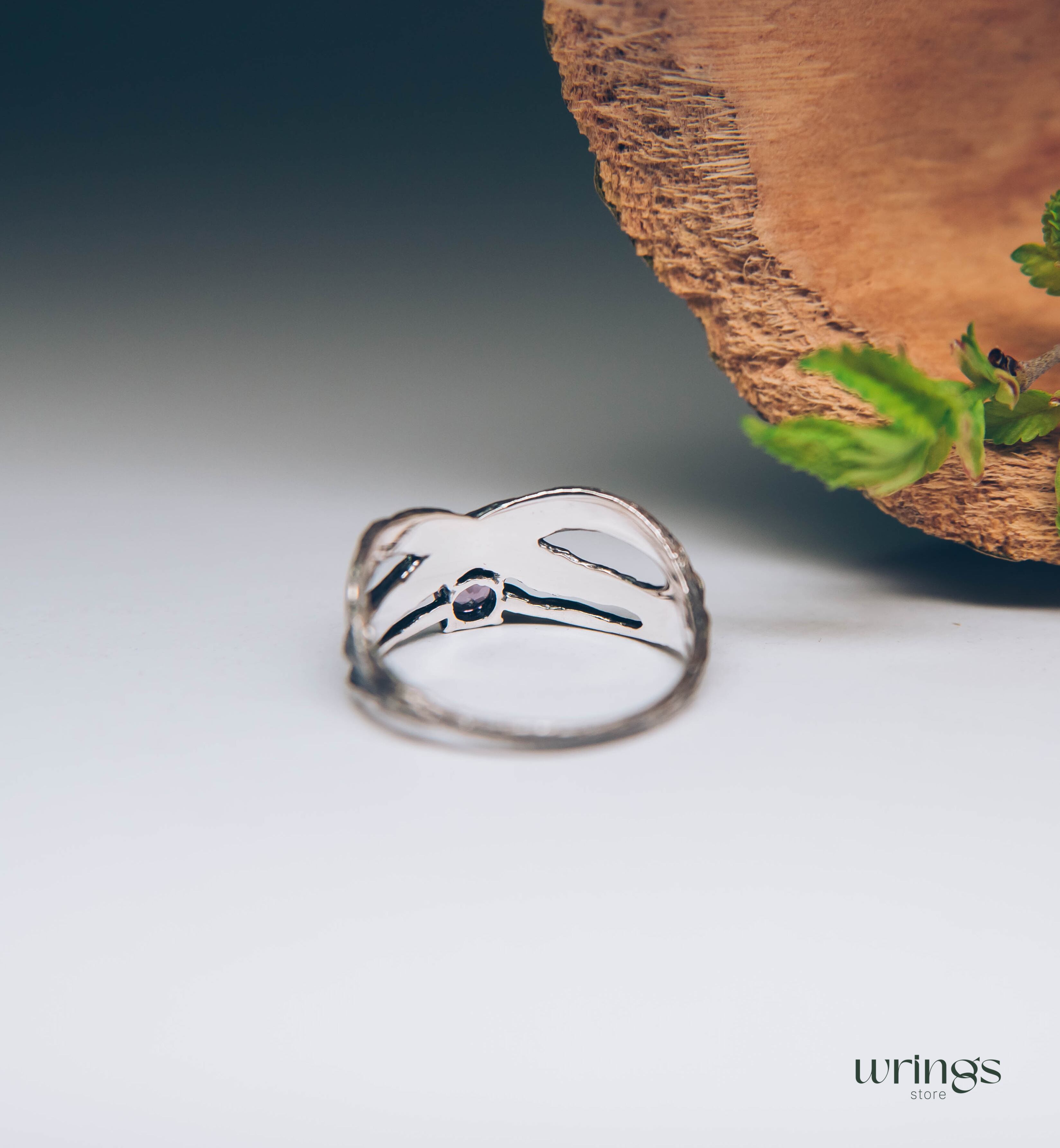 Sparkling Amethyst with Fine Silver Branch Infinity Ring