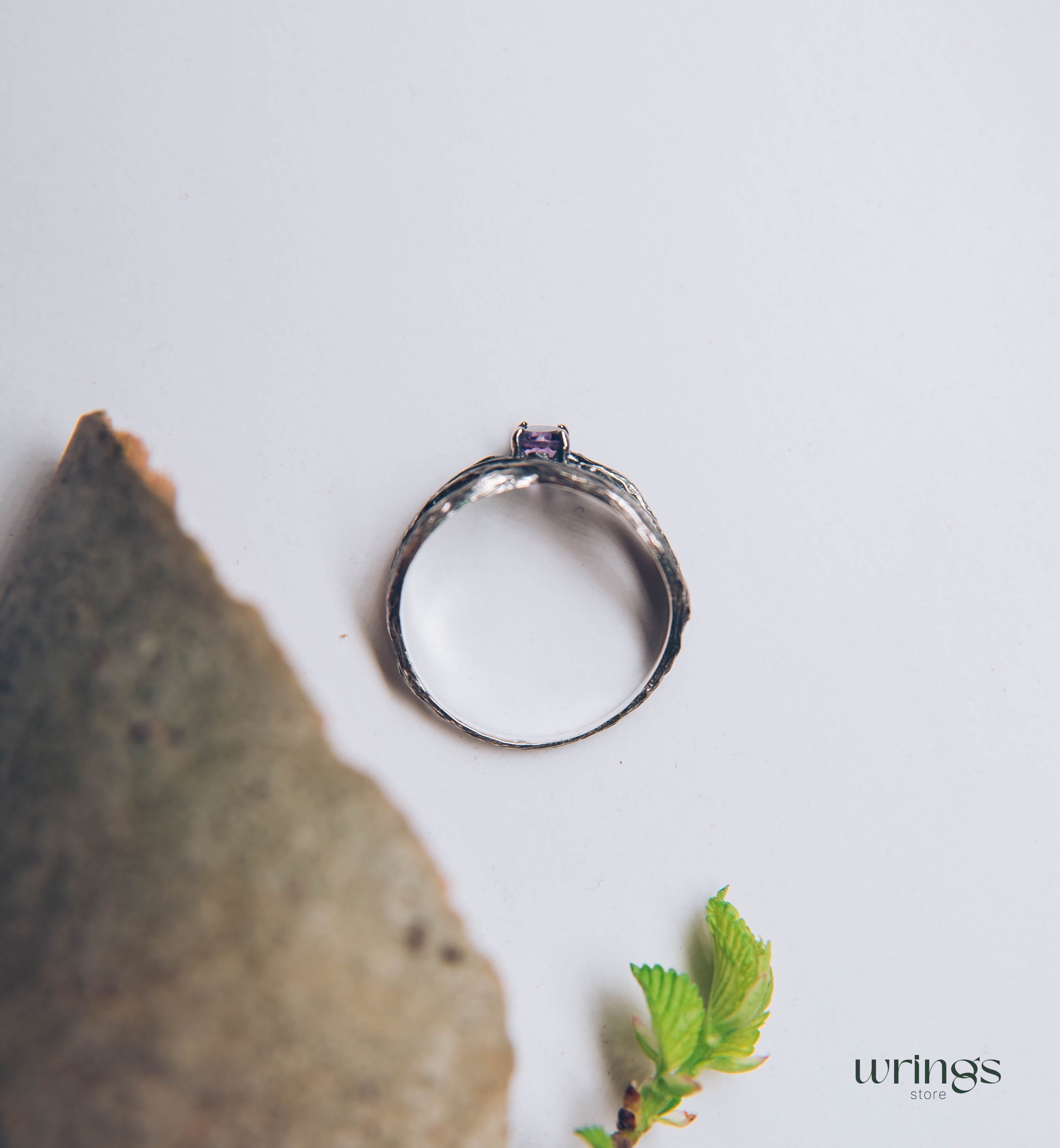 Sparkling Amethyst with Fine Silver Branch Infinity Ring