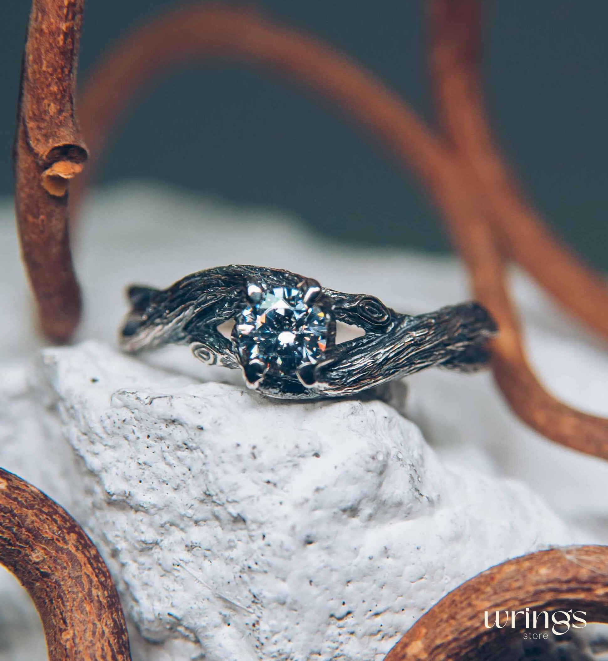 Sparkling Faux Diamond & Braided Twig Engagement Ring