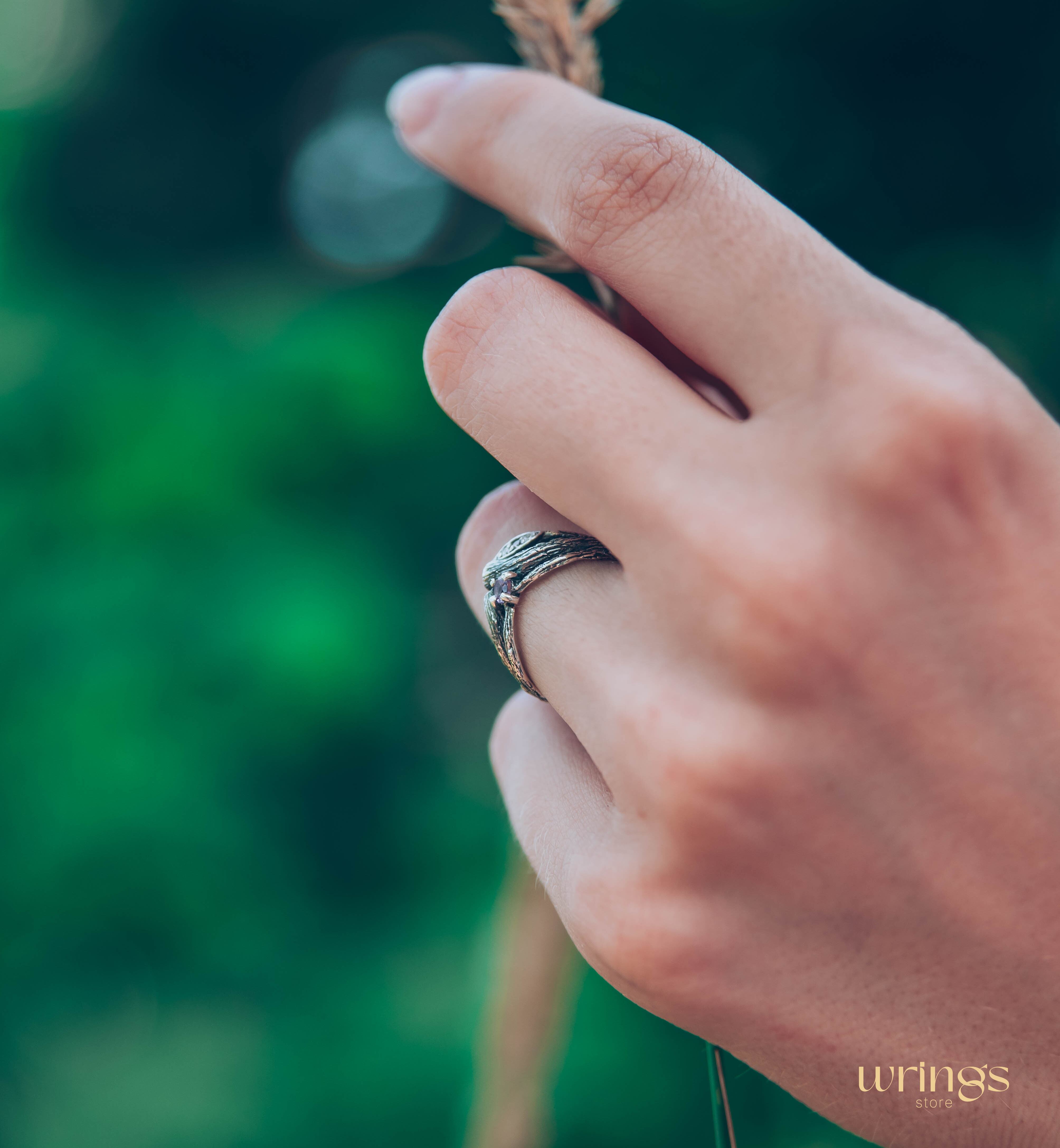 Split Twigs & Amethyst in Curved Engagement Ring