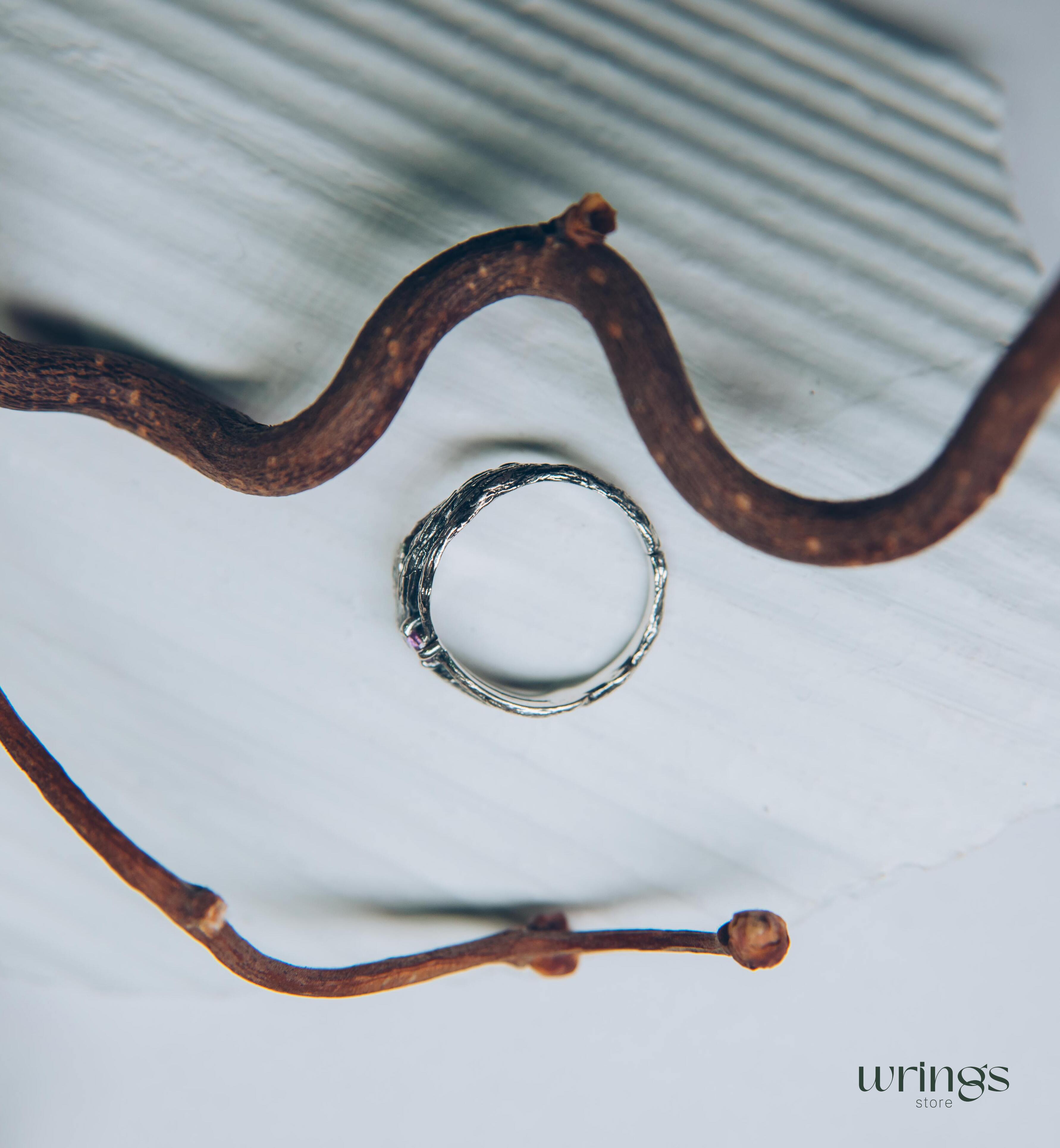Split Twigs & Amethyst in Curved Engagement Ring