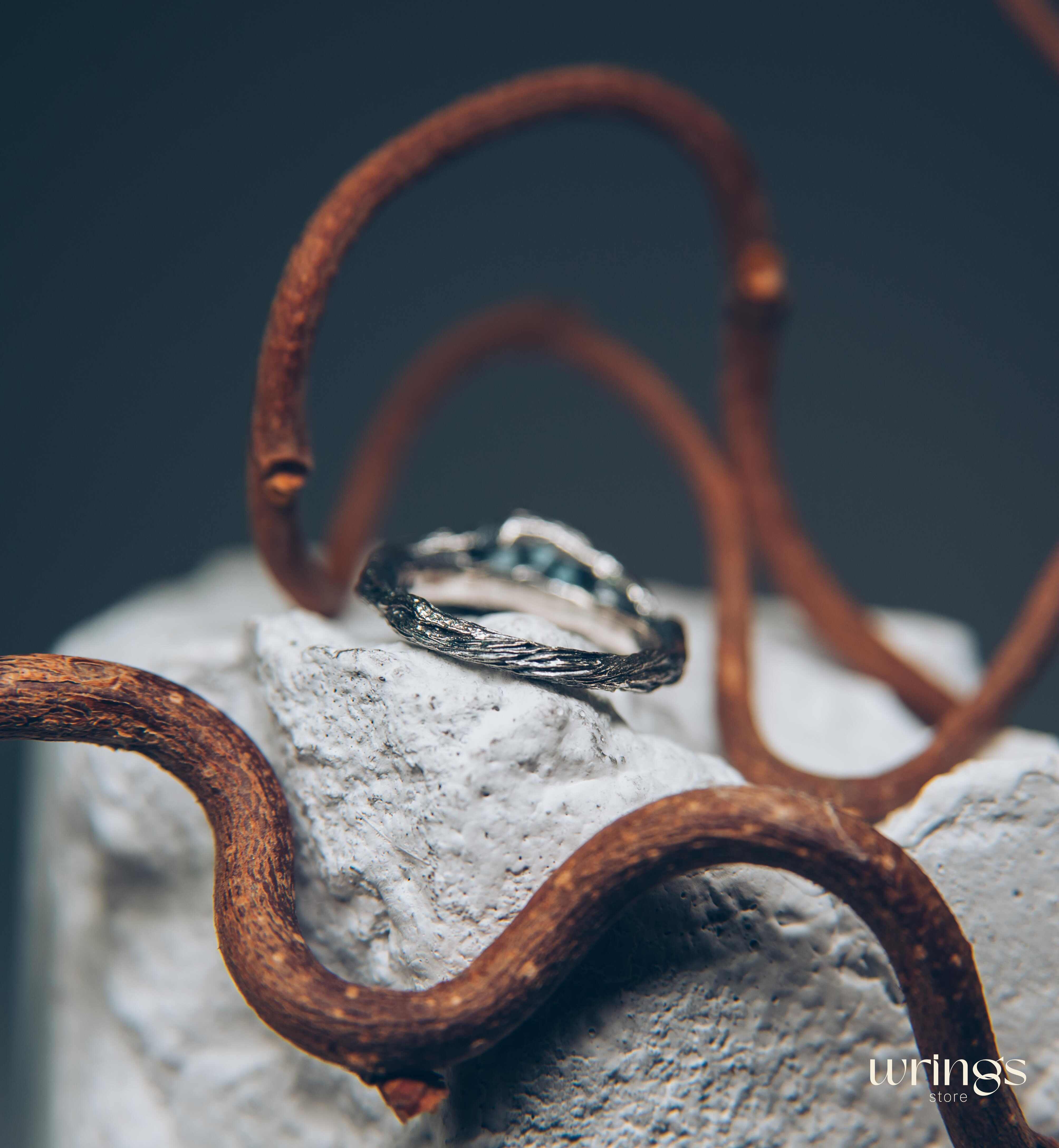 Topaz with Leaves and braided Twigs — Silver Branch Engagement Ring
