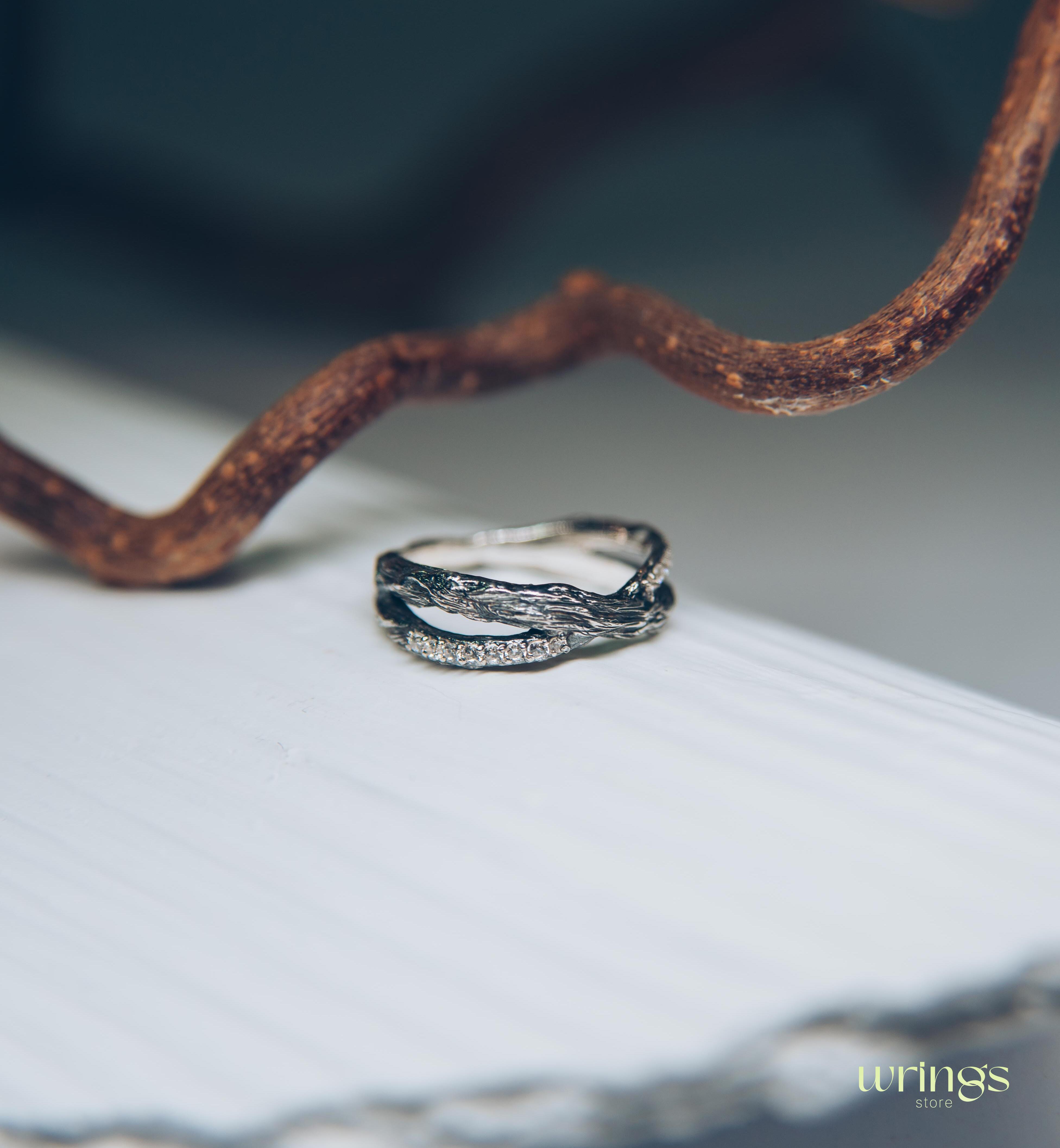 Unusual Branch Criss-Cross Ring with Cubic Zirconia