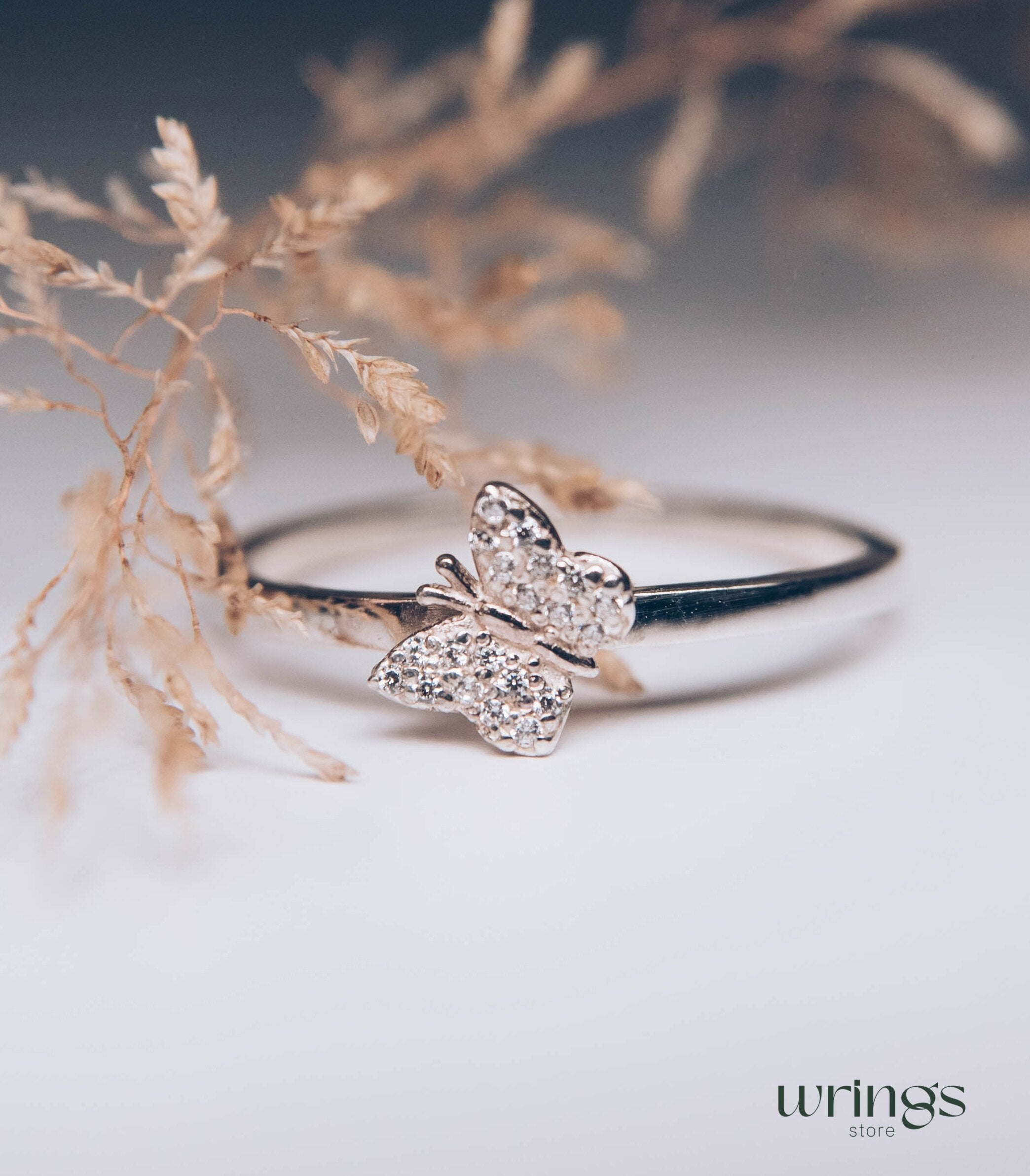 Women's Butterfly Promise Ring Silver with Cubic Zirconia