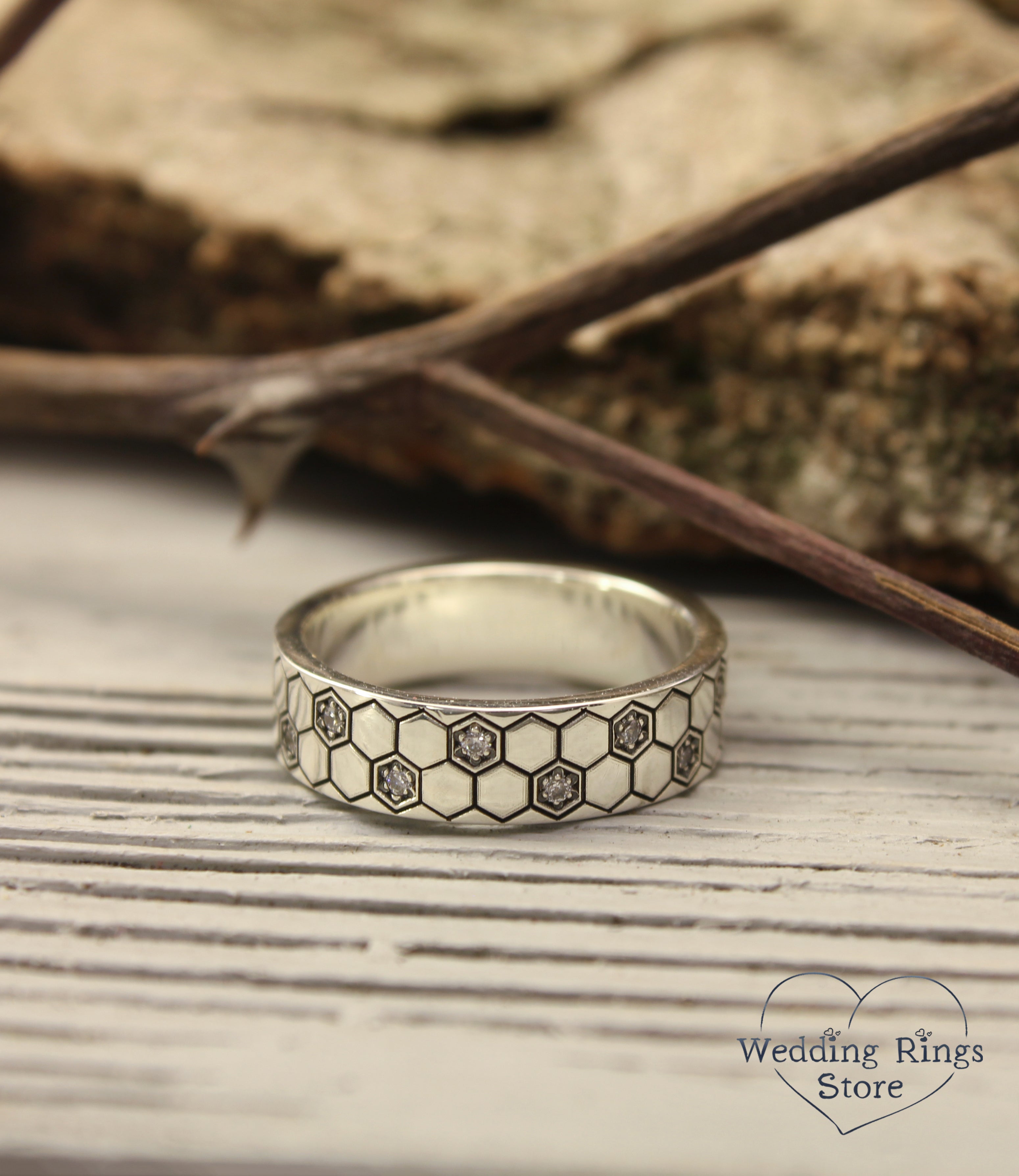 Geometric Silver Honeycomb Ring Band Custom Multi Gemstone