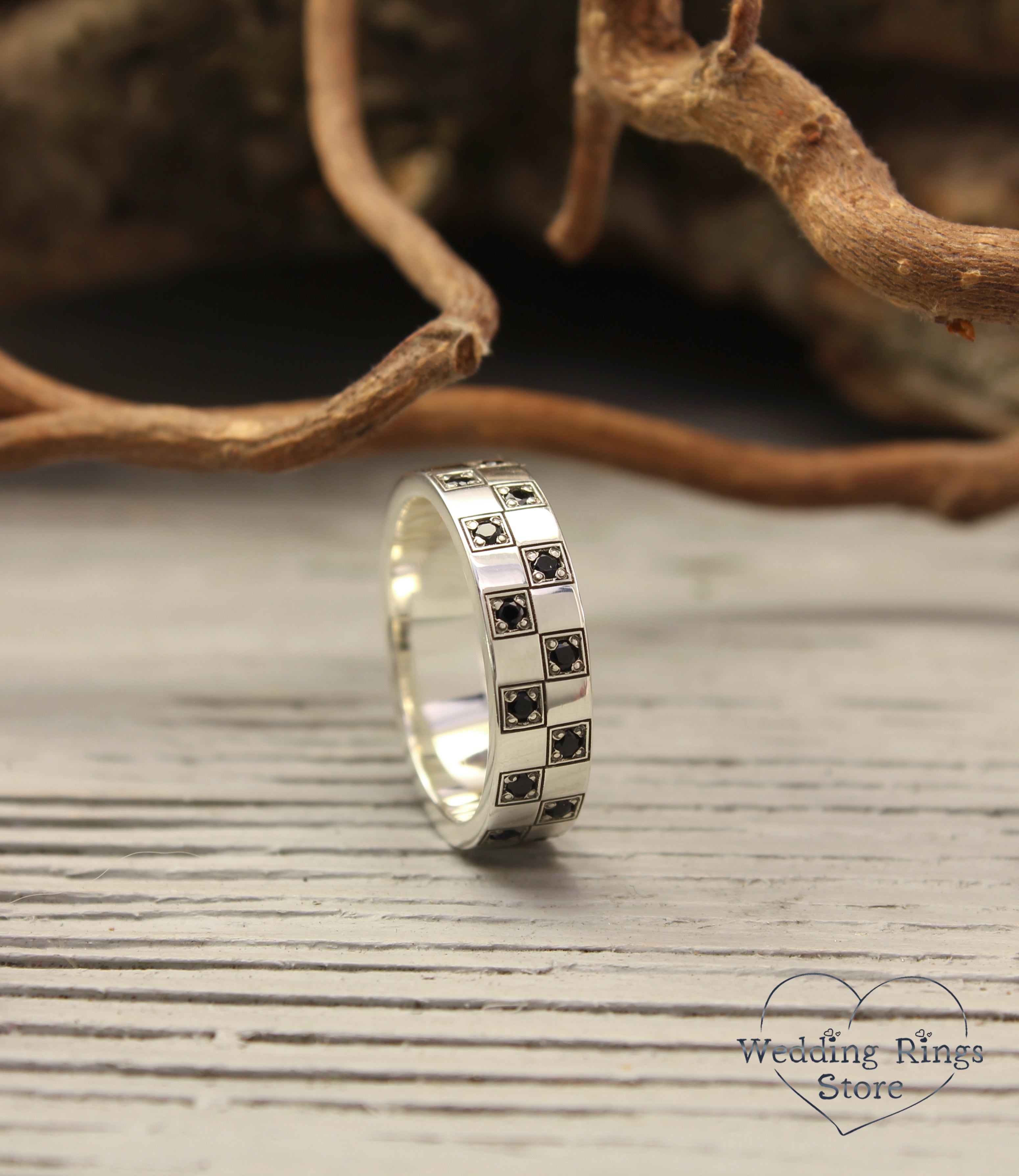 Classy Geometric & Multi Gemstone Silver Checker Ring
