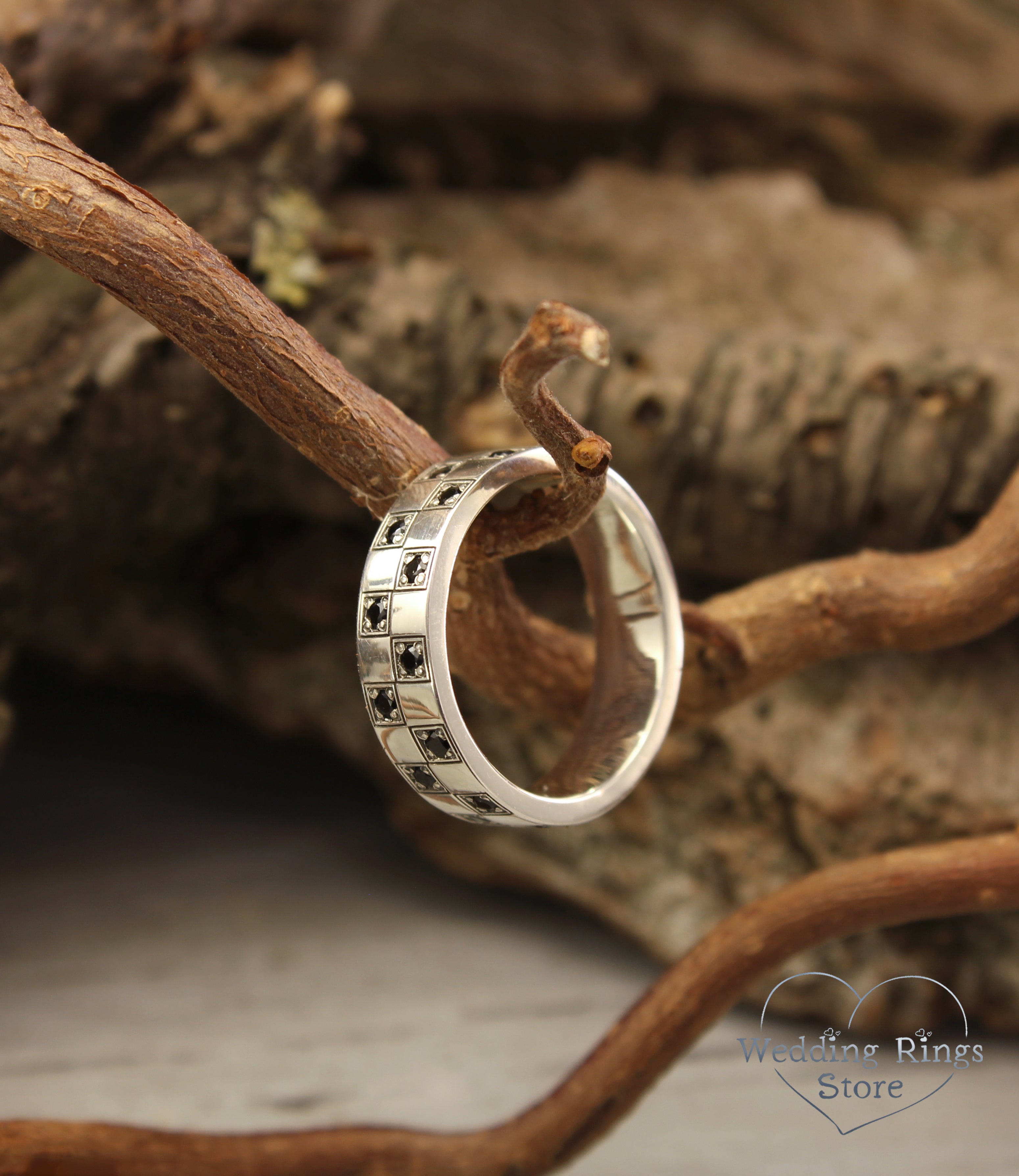 Classy Geometric & Multi Gemstone Silver Checker Ring