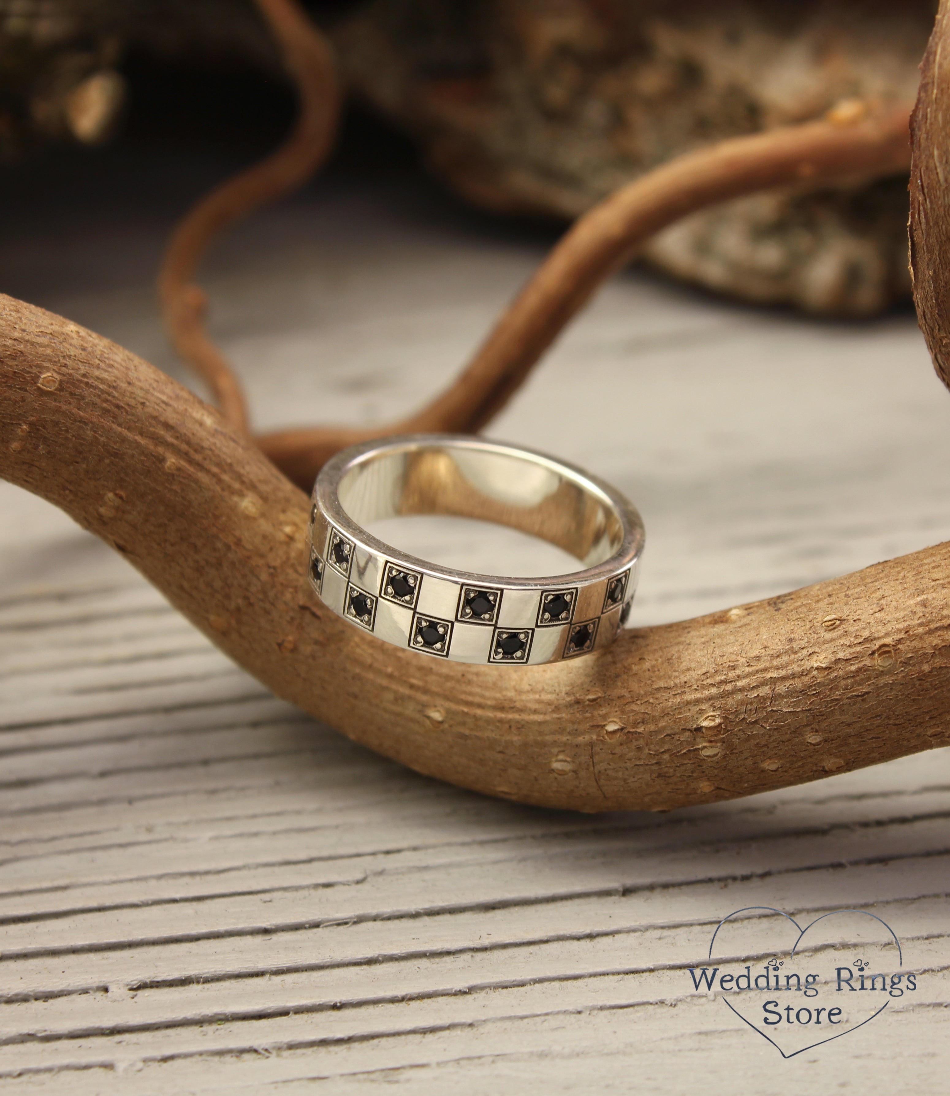 Classy Geometric & Multi Gemstone Silver Checker Ring