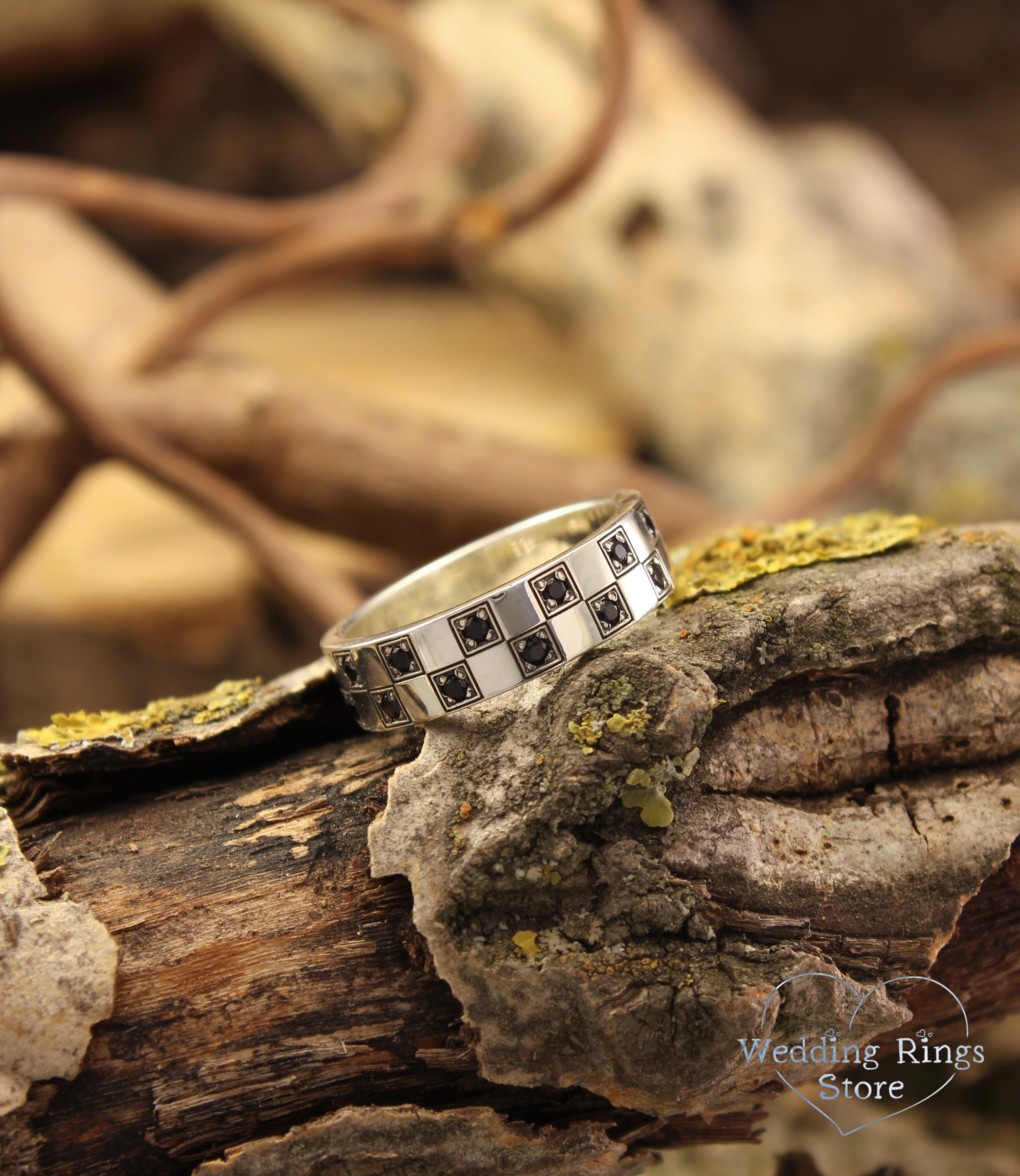 Classy Geometric & Multi Gemstone Silver Checker Ring