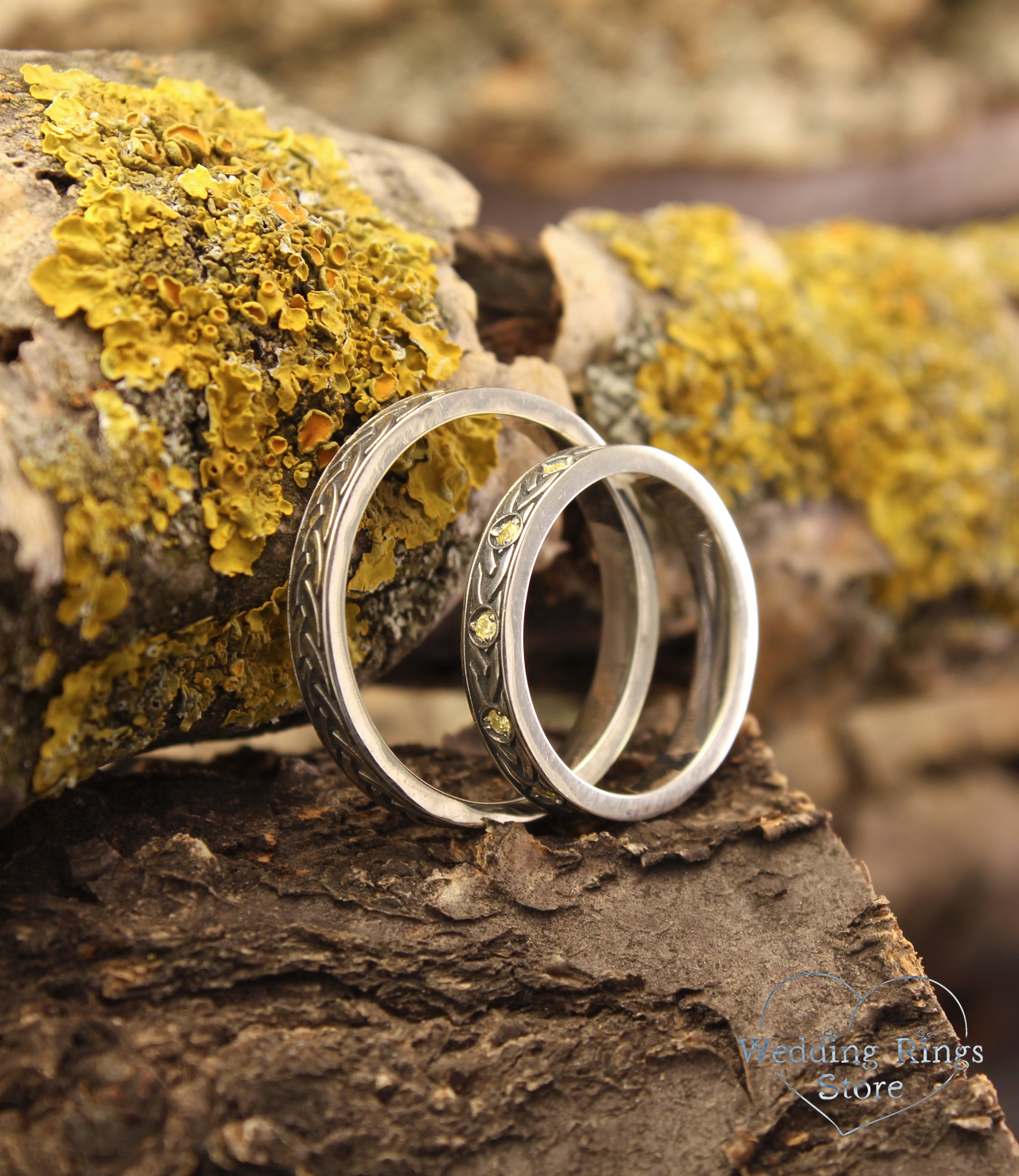 Trendy Silver Celtic Knot Wedding Bands for Couples with Citrines