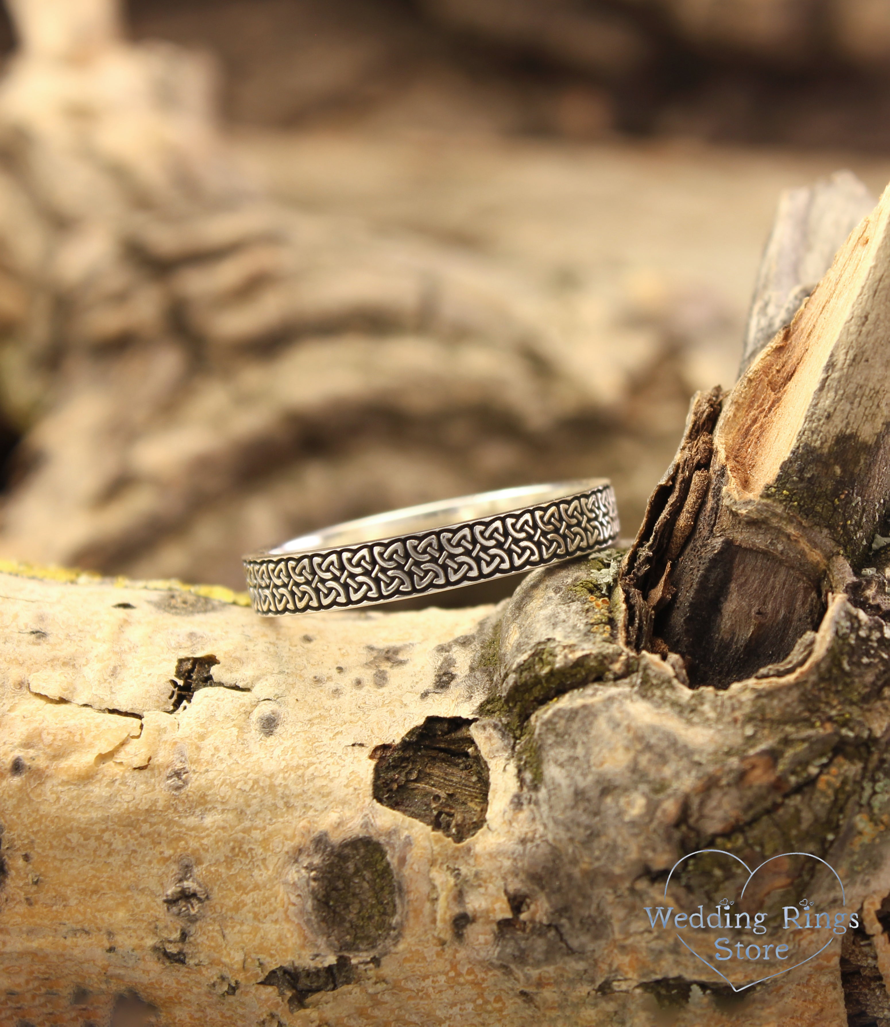 Delicate Silver Celtic Knot Matching Wedding Bands – Pink Gemstone