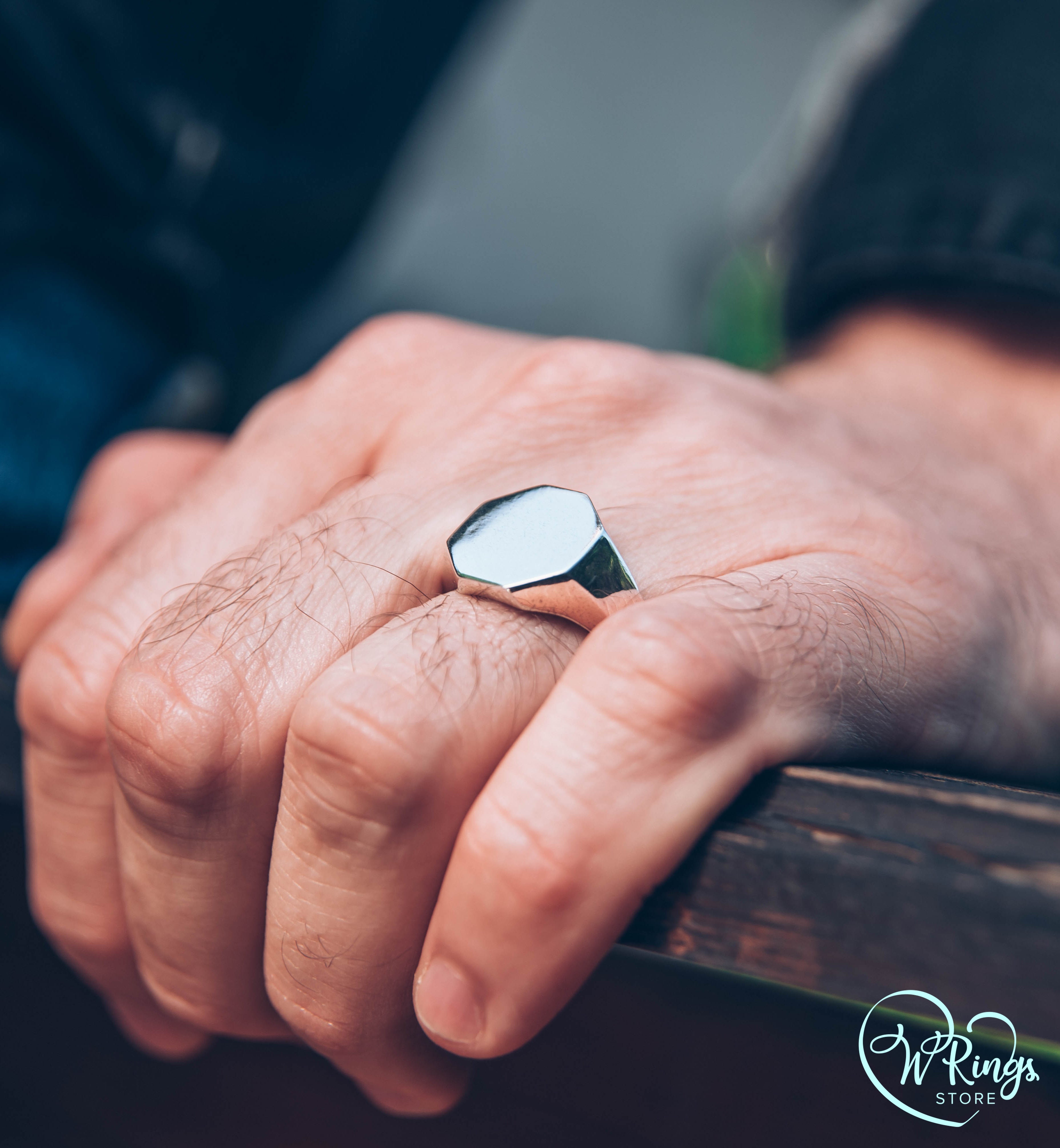 Giant Size Blank Octagon Signet Ring in Sterling Silver