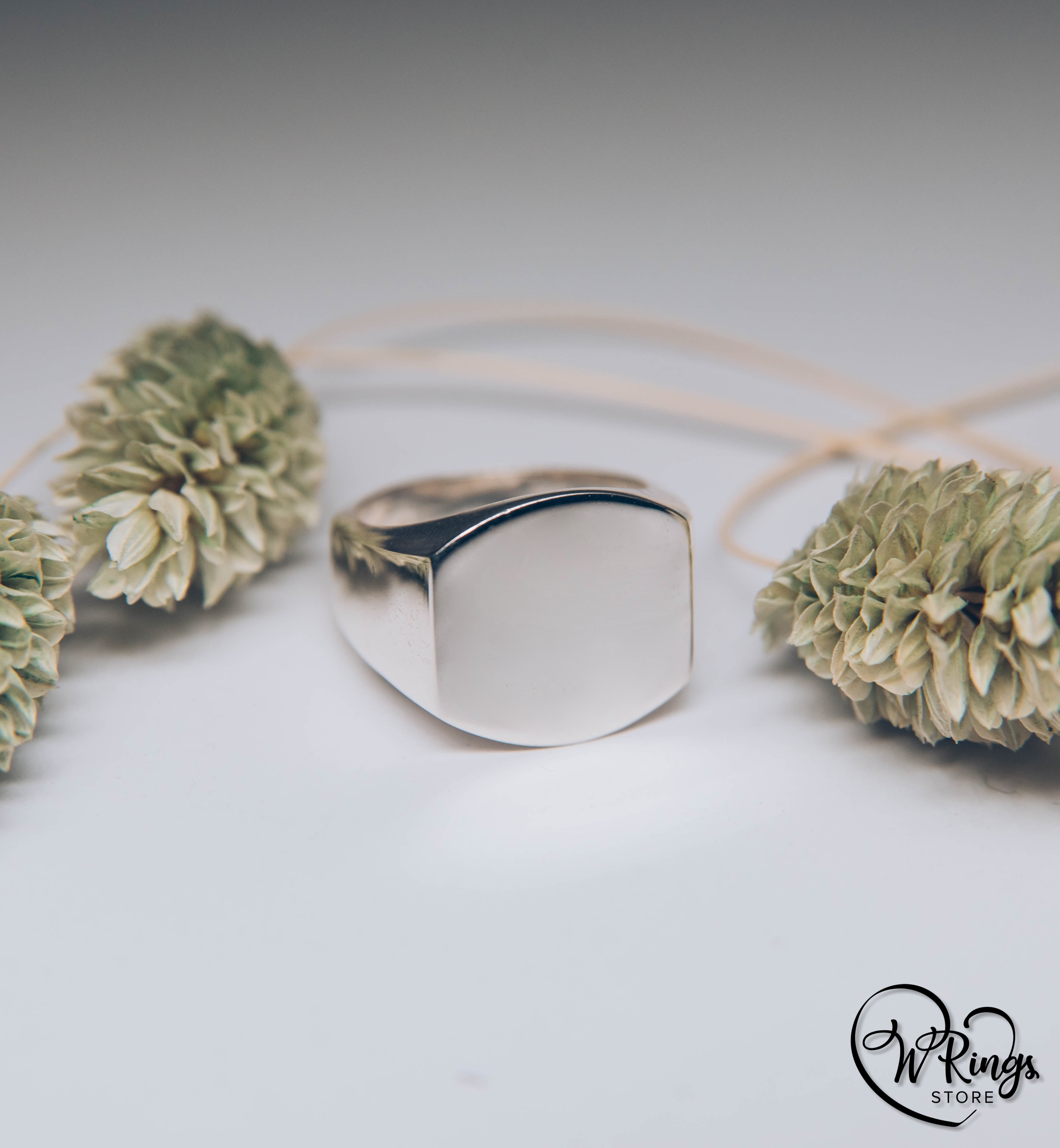 Giant Size Blank Rounded Rectangle Signet Ring in Silver