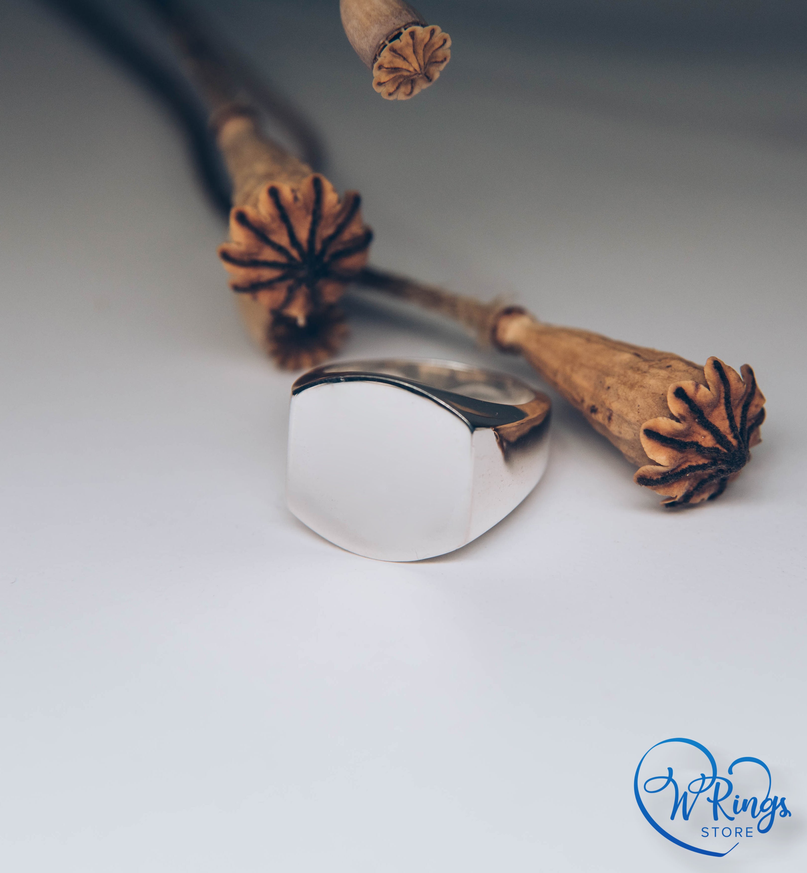 Giant Size Blank Rounded Rectangle Signet Ring in Silver