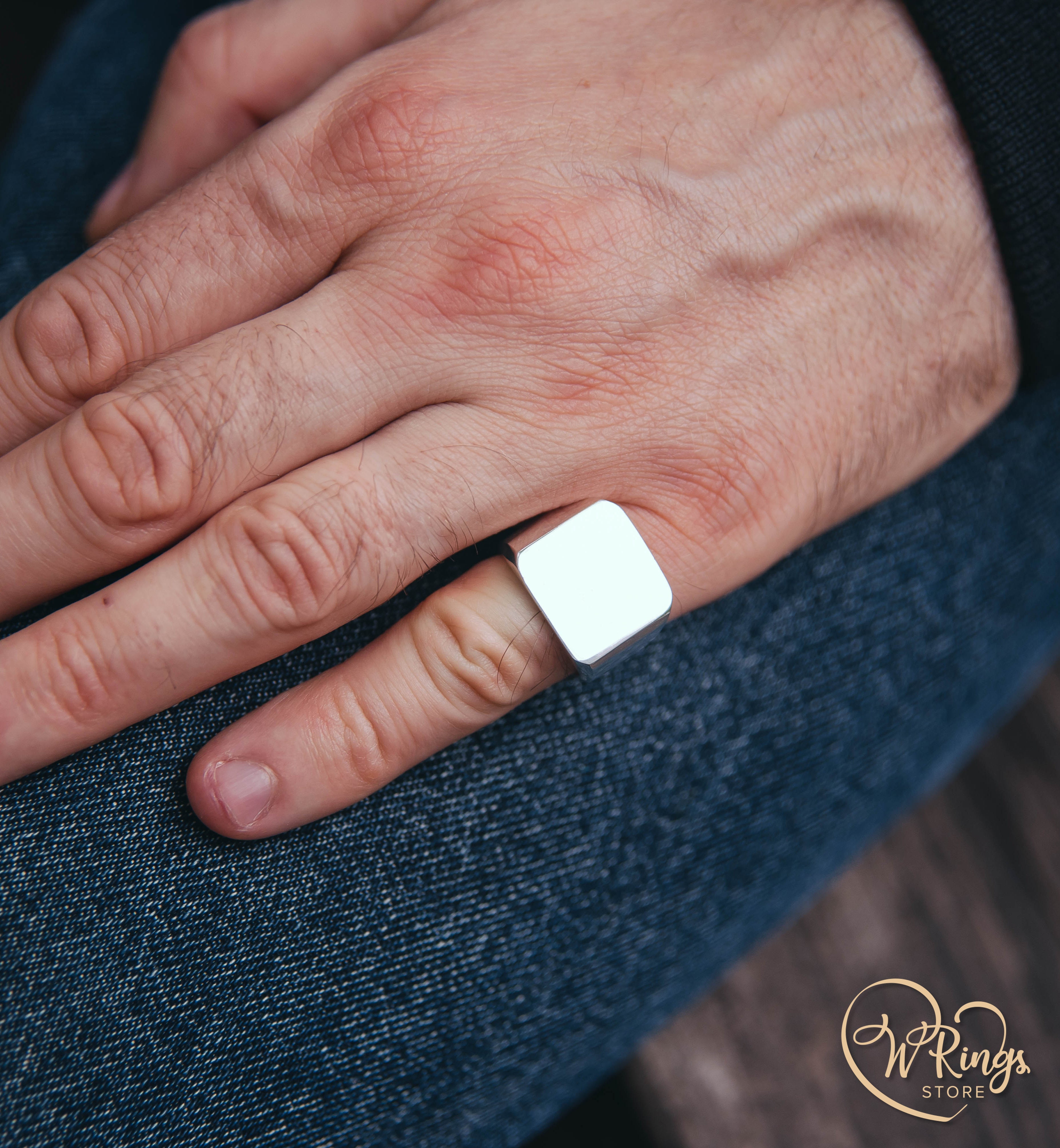 Giant Size Soft Square Signet Ring in Sterling Silver