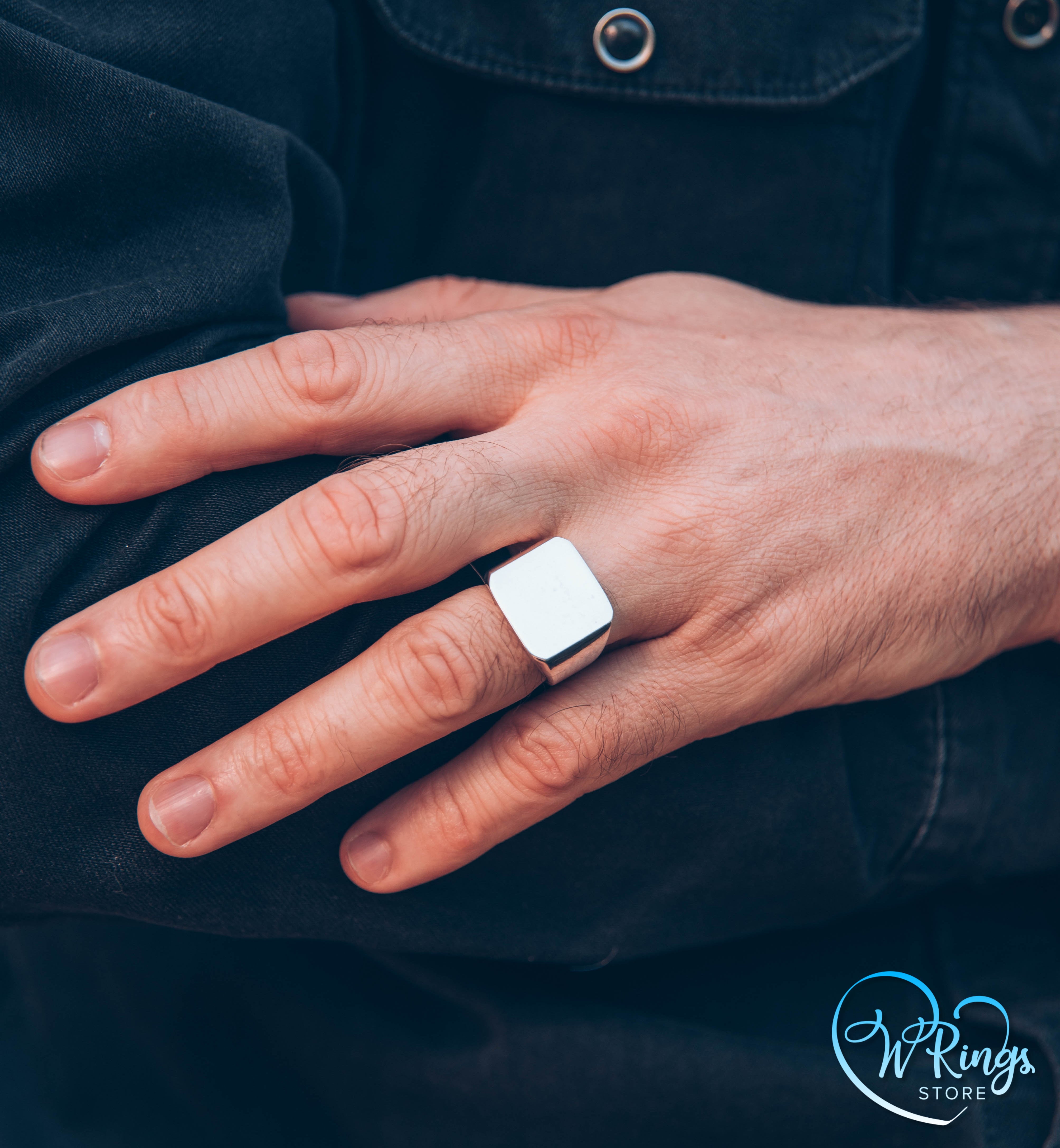 Giant Size Soft Square Signet Ring in Sterling Silver