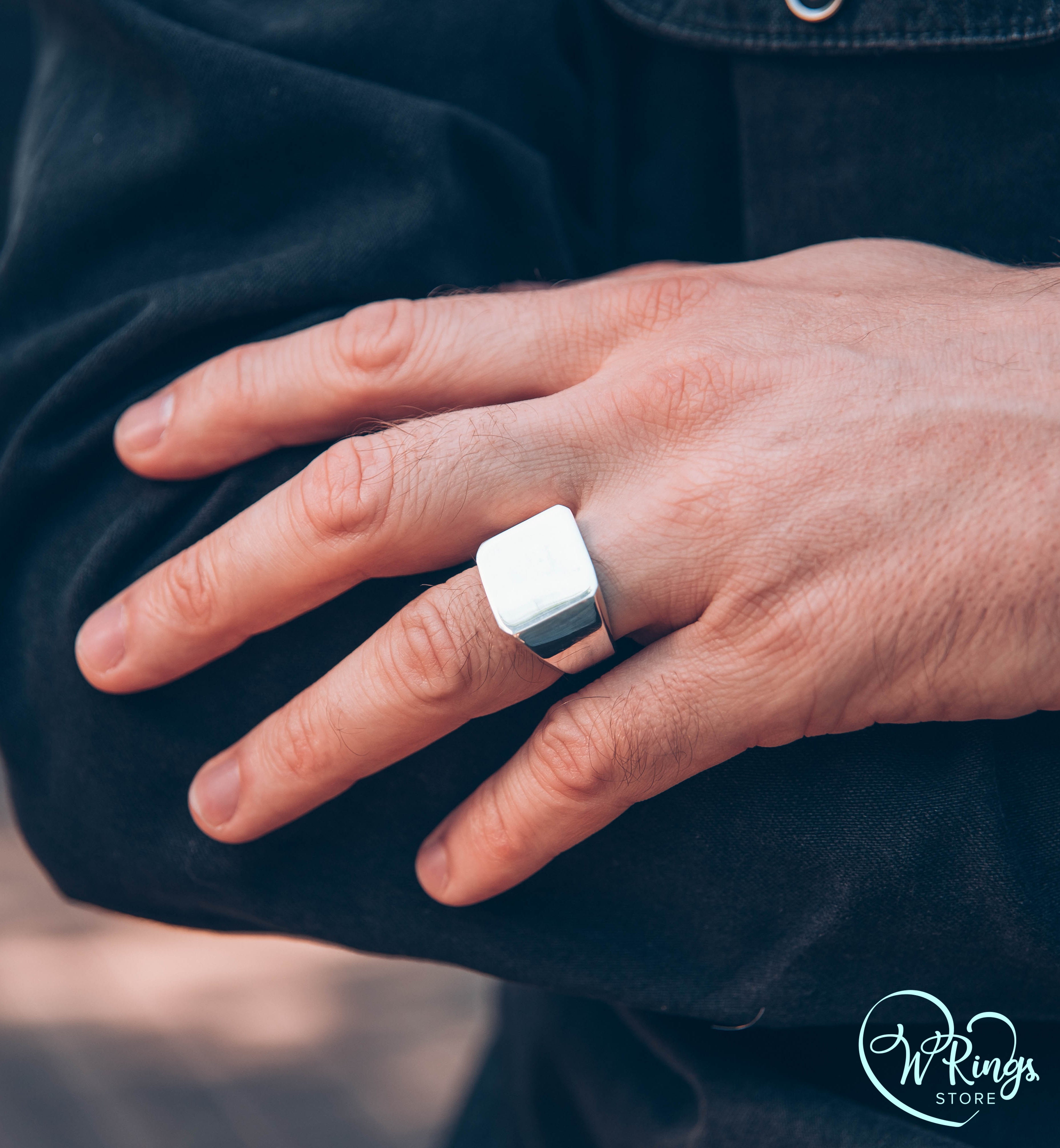 Giant Size Soft Square Signet Ring in Sterling Silver