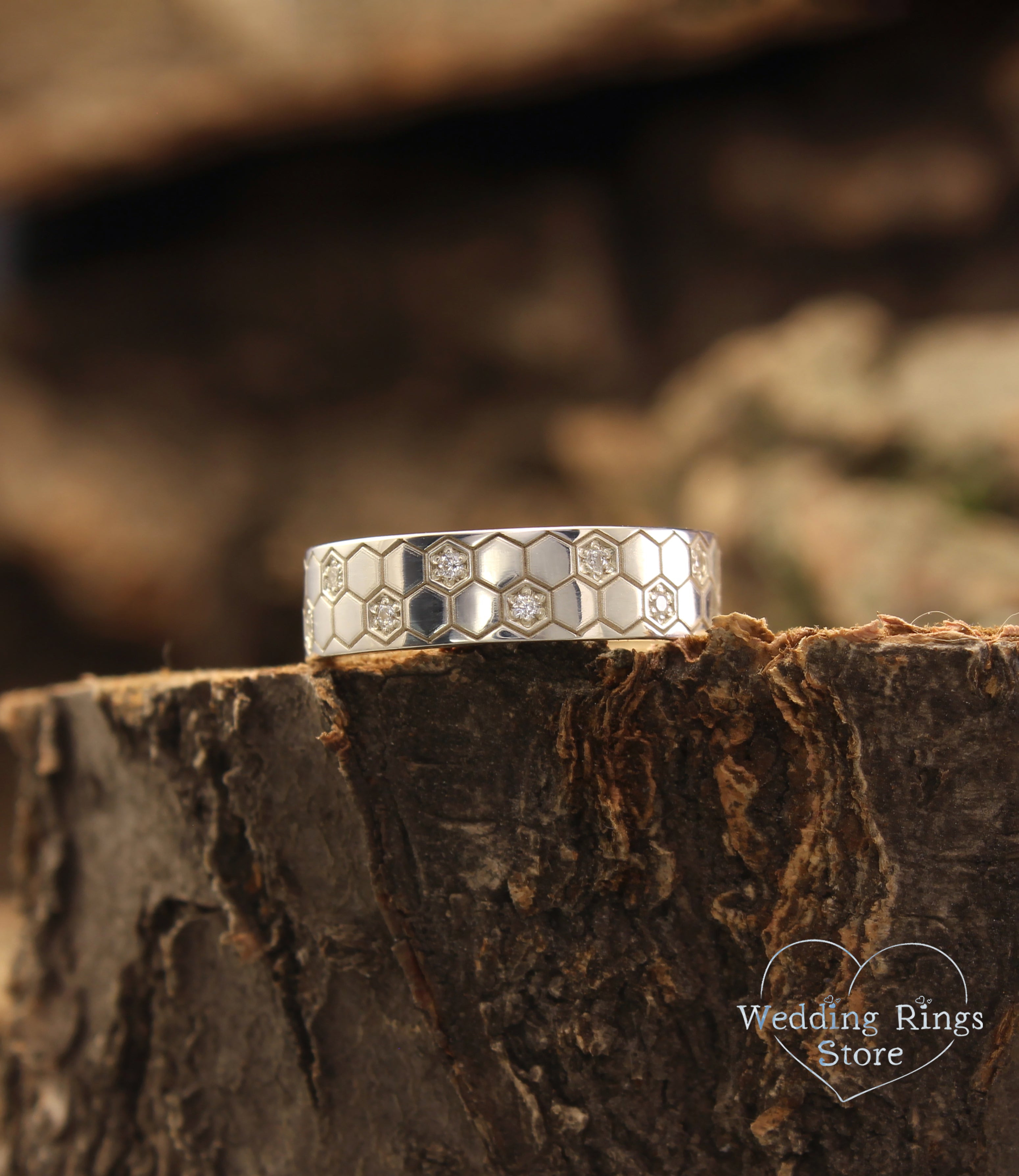 Geometric Silver Honeycomb Ring Band Custom Multi Gemstone