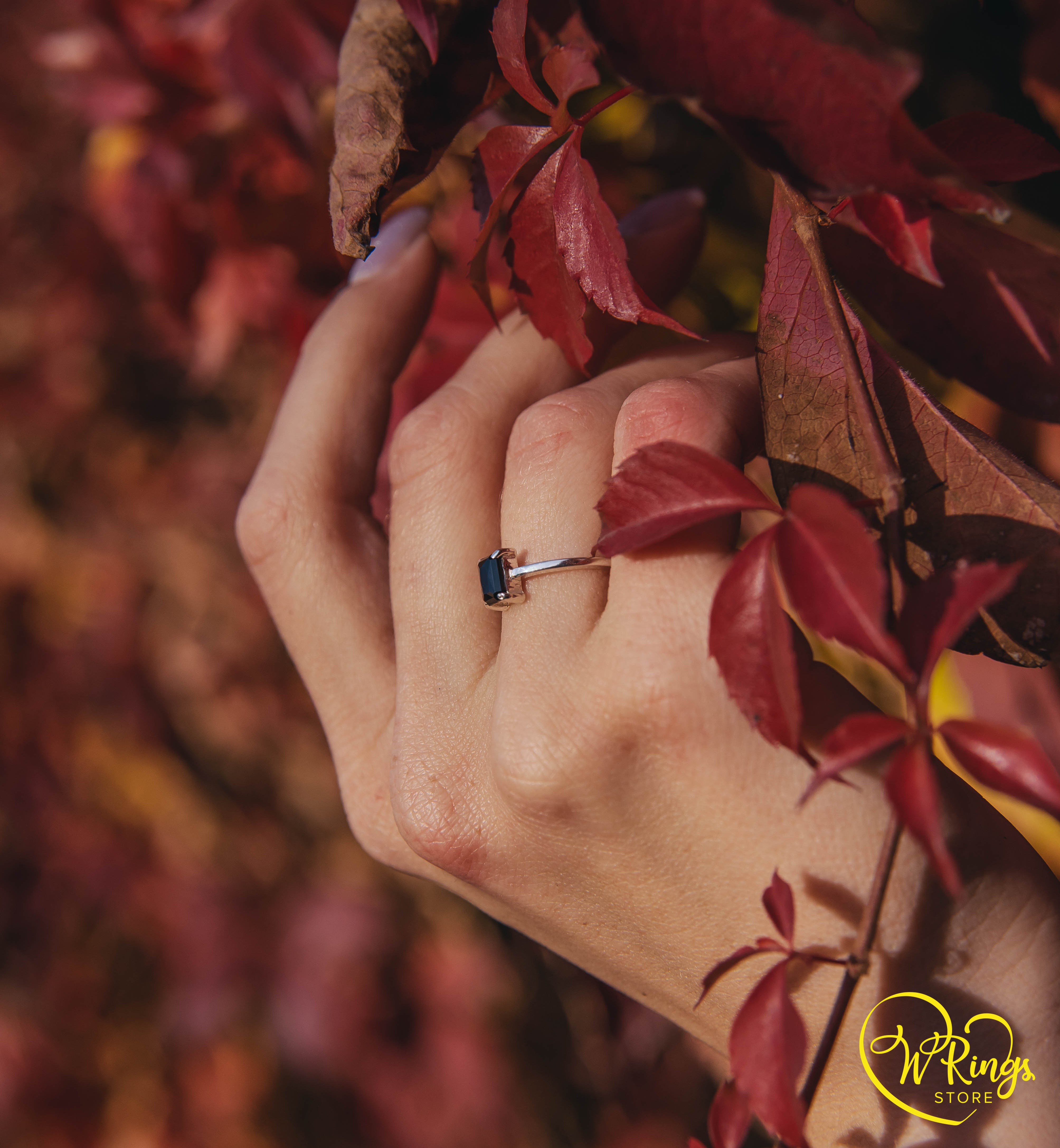 January Birthstone Ring with Radiant Garnet & Heart on a Silver band