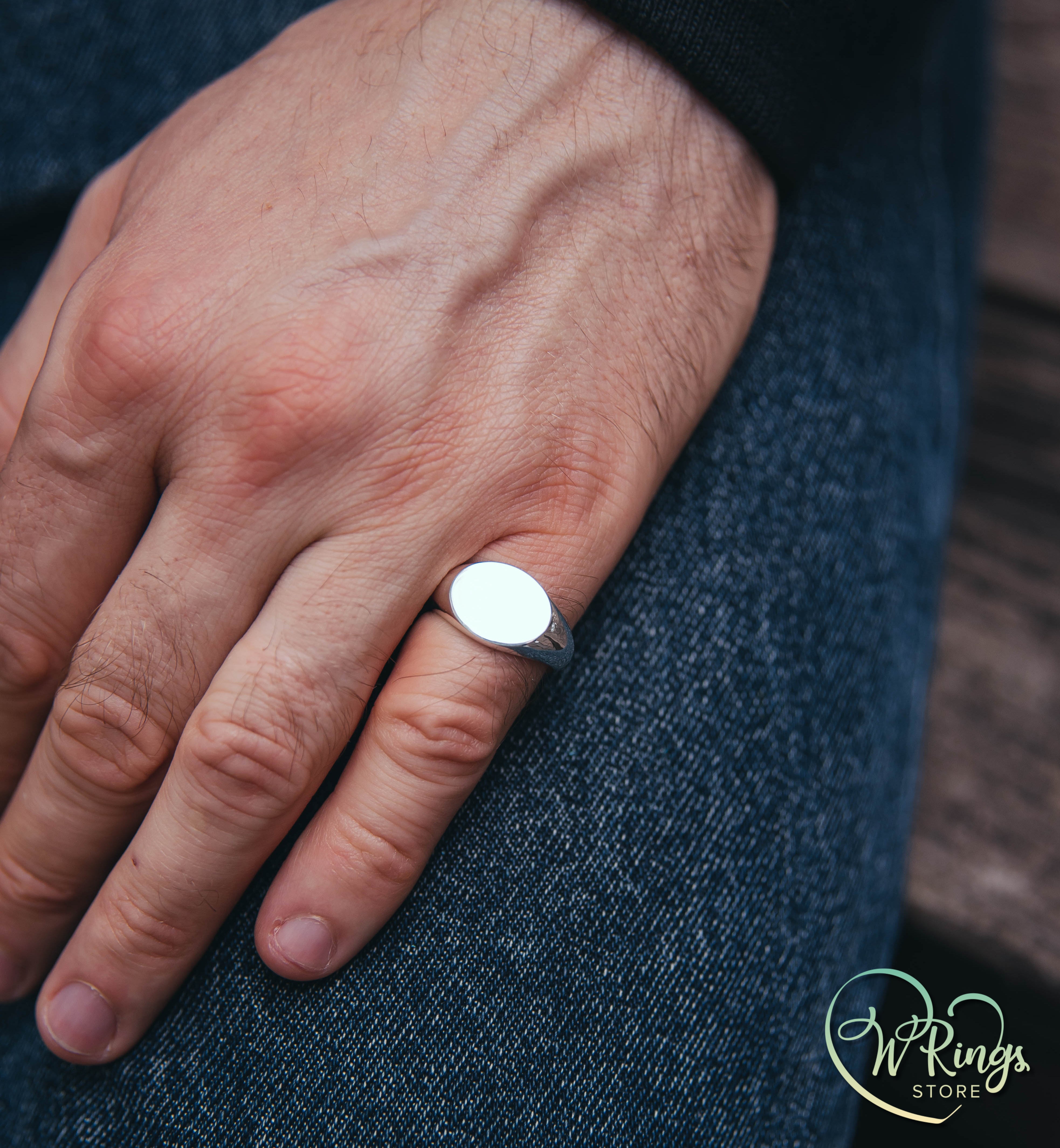 Large Size Blank Landscape Oval Signet Ring in Sterling Silver