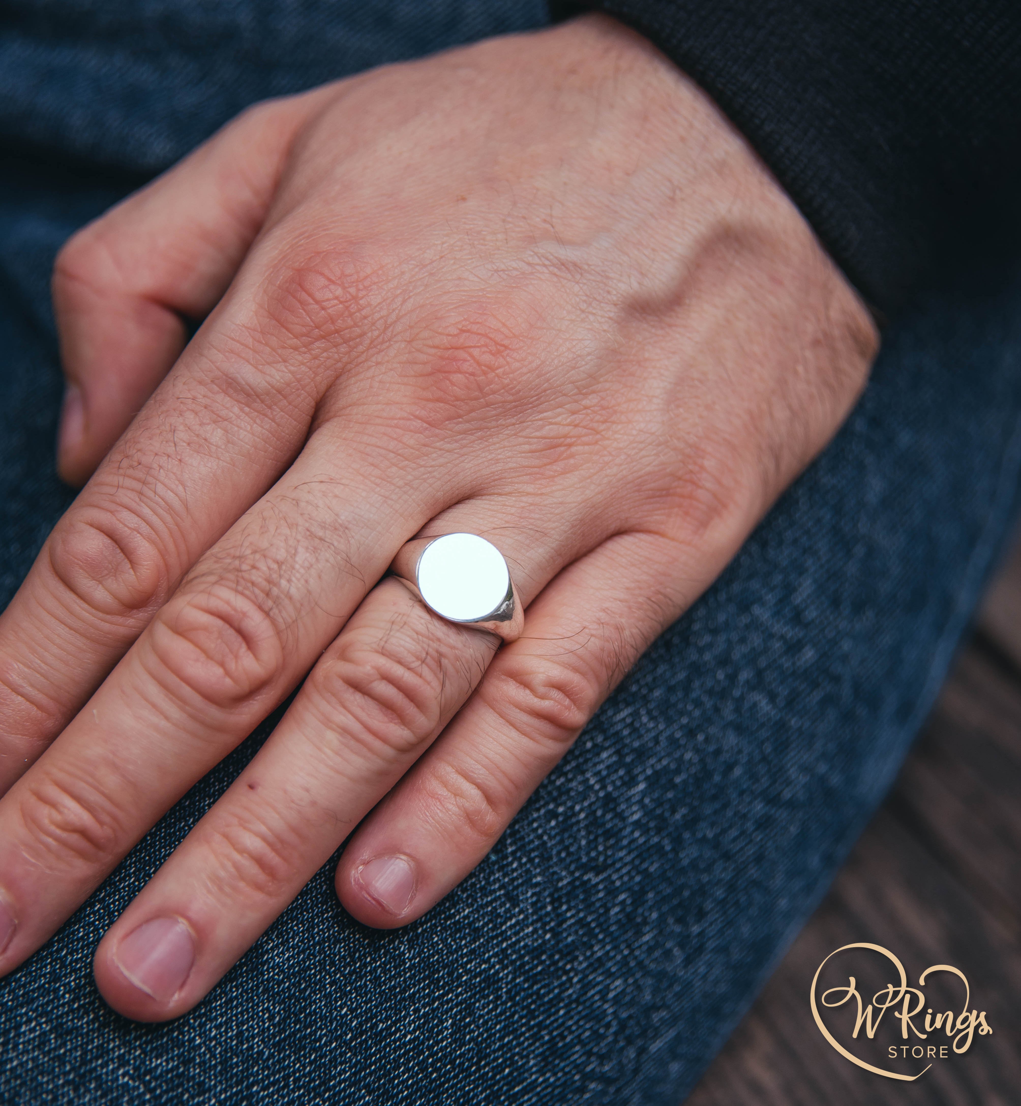 Large Size Blank Round Signet Ring in Sterling Silver